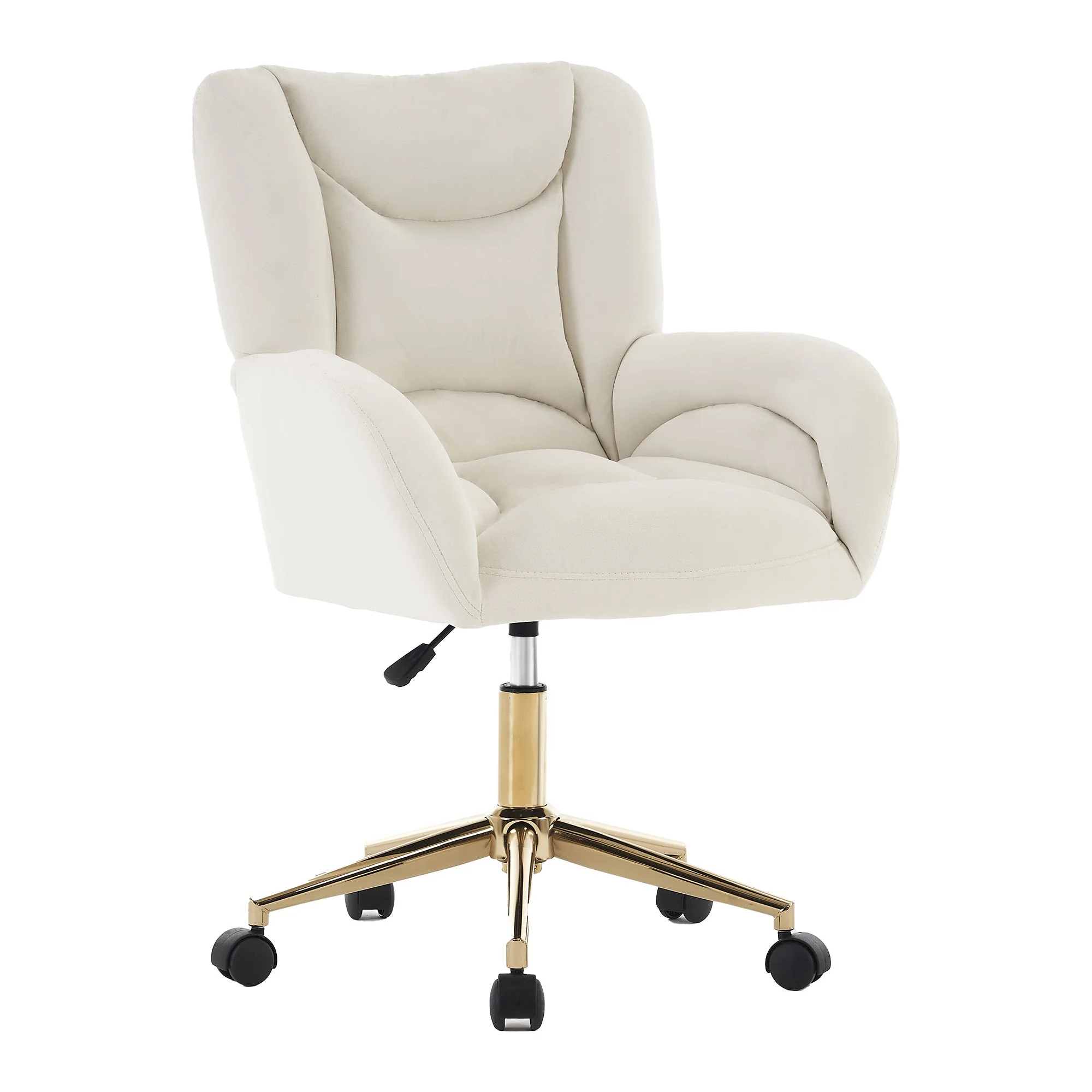 005 Swivel Chair, Full KD, Height Adjustable, Home Office, Velvet Fabric, Ivory - Image 6