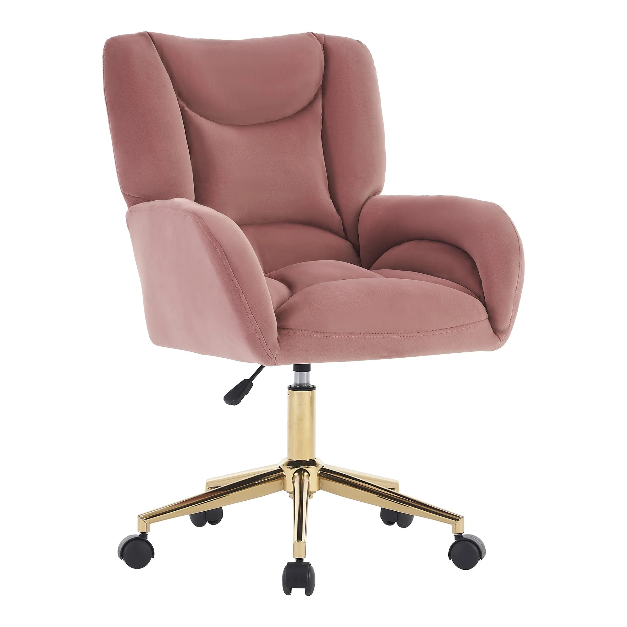 005 Swivel Chair Height-Adjustable Home Office Gold Legs, Velvet Pink - Image 6