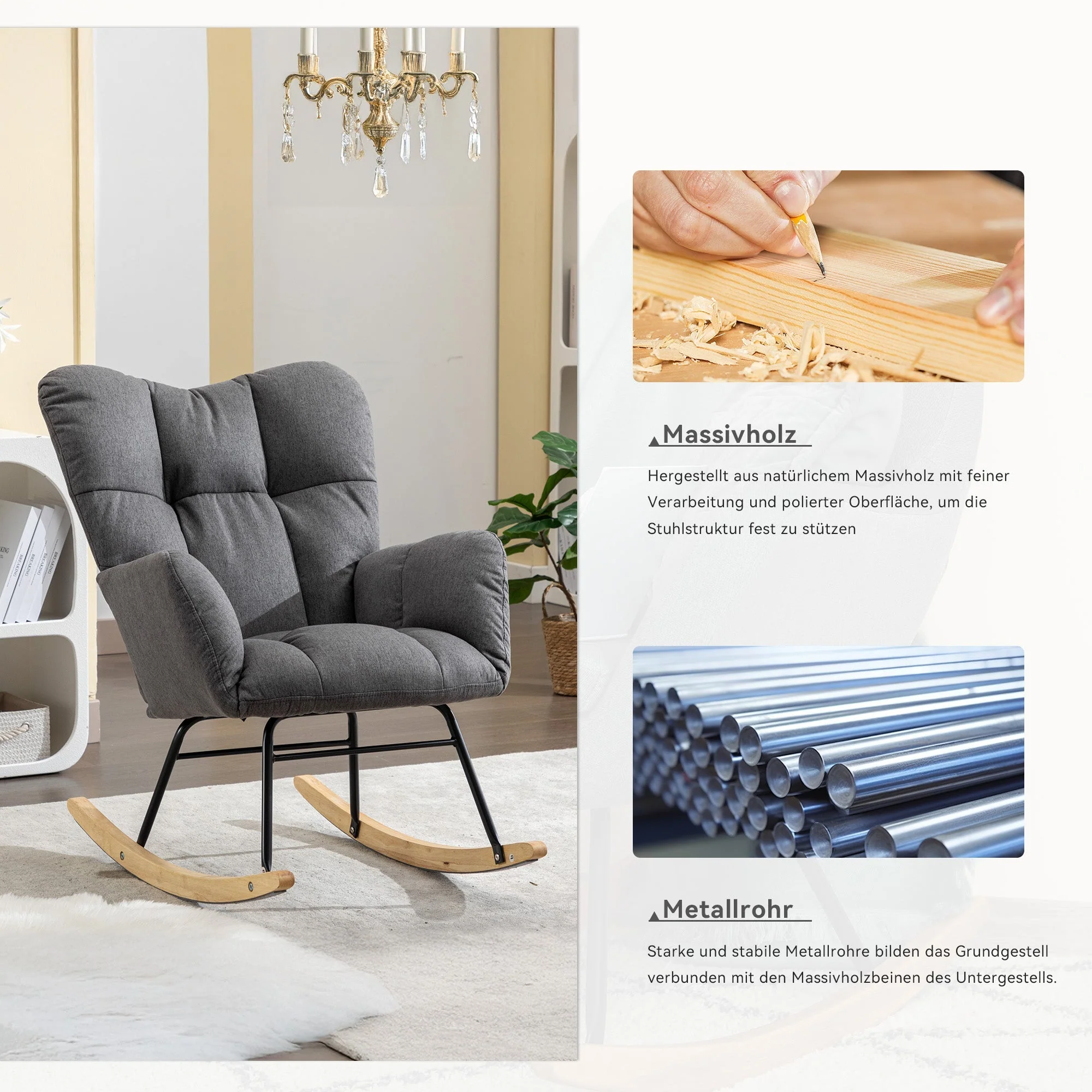 009 Mid-Century Modern Armchair with Quilting, Upholstered Seat, Linen Fabric, Grey - Image 3