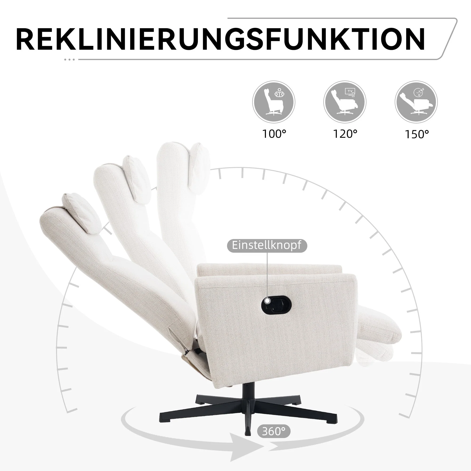 022 Recliner Chair with Footrest, Swivel Lounge Sofa, Beige Chenille - Image 5
