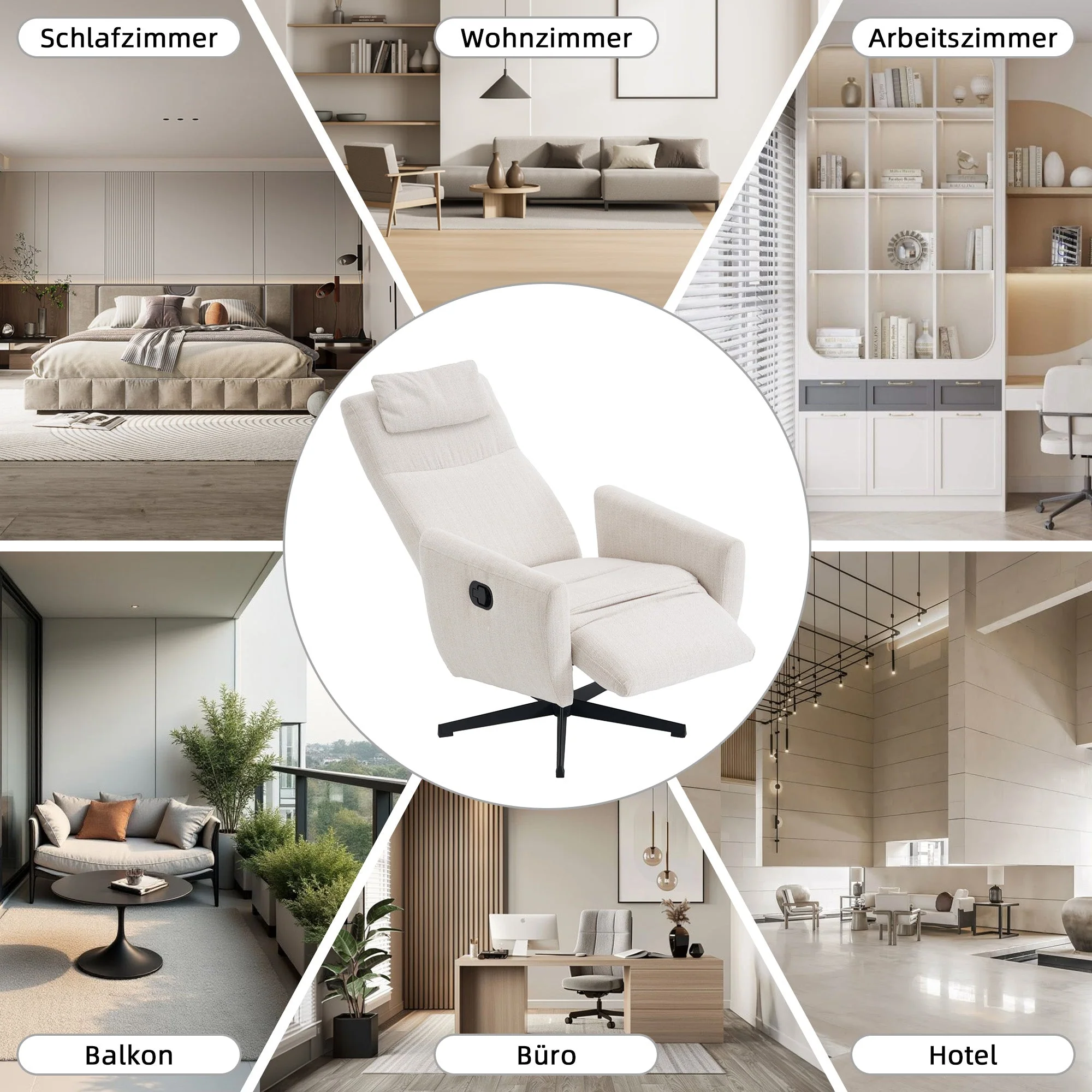 022 Recliner Chair with Footrest, Swivel Lounge Sofa, Beige Chenille - Image 7