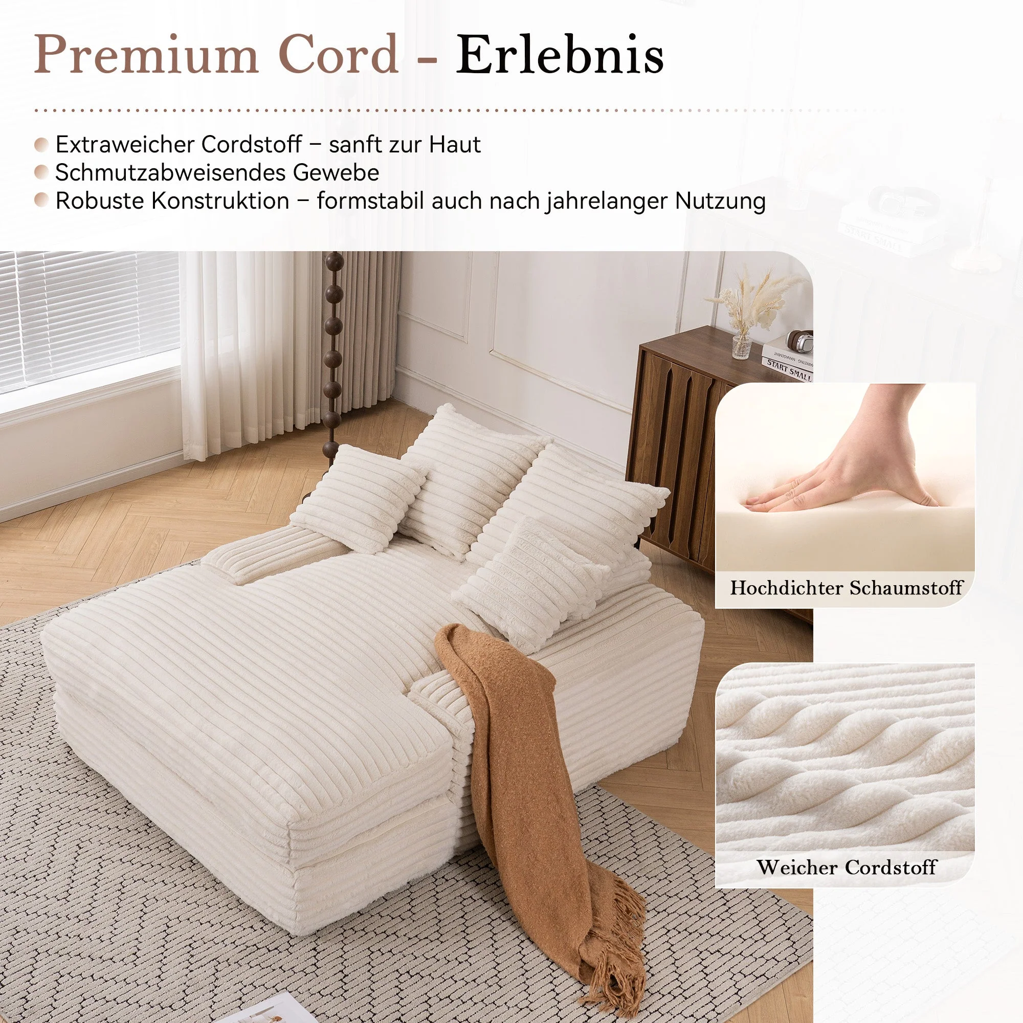 027–Luxury Cord Sofa Bed, Multifunctional Ultra-Soft Space-Saving, Beige - Image 3