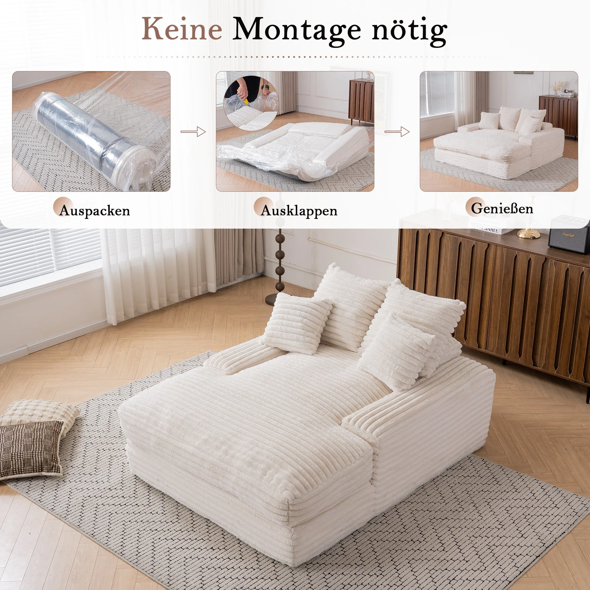 027–Luxury Cord Sofa Bed, Multifunctional Ultra-Soft Space-Saving, Beige - Image 7