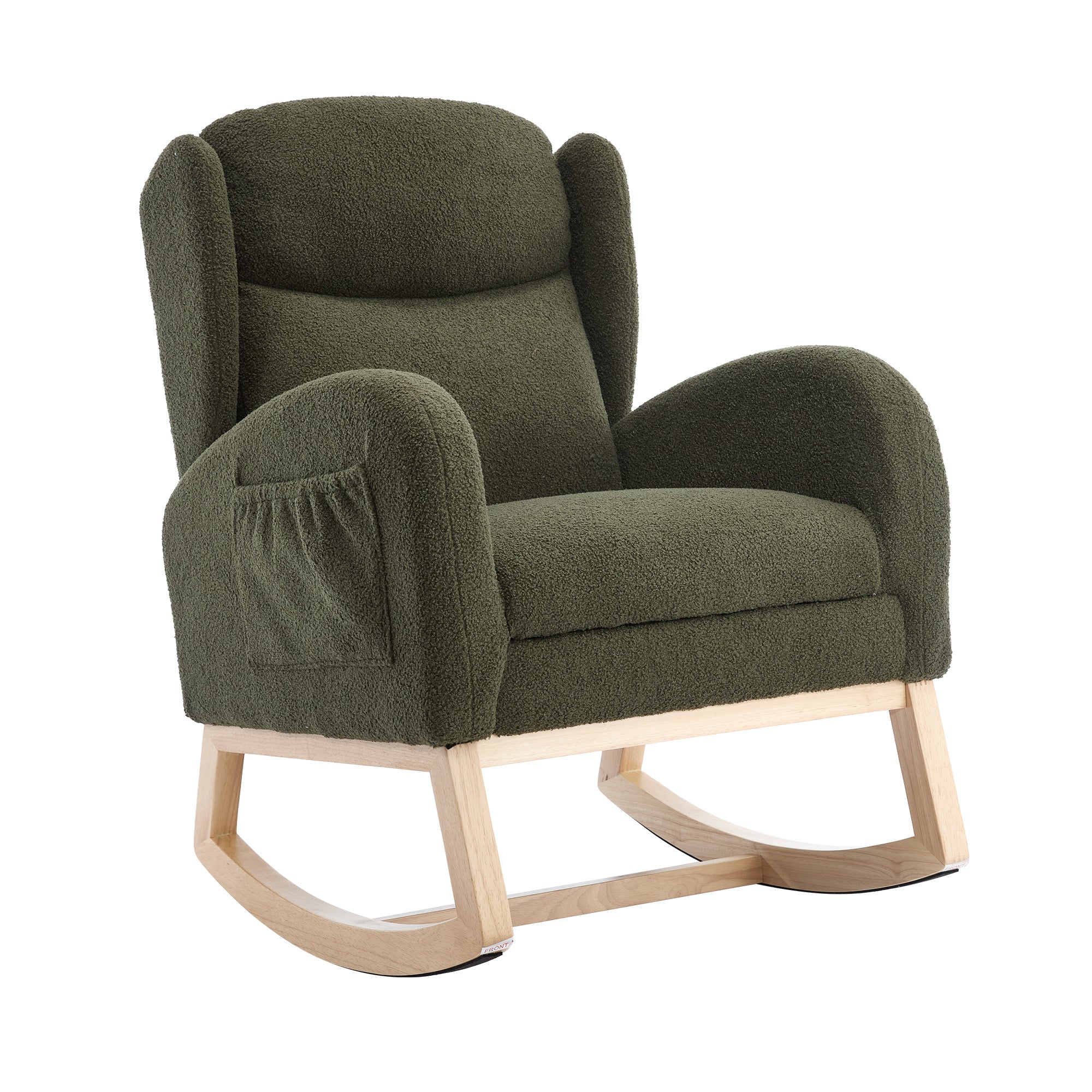 049B Rocking Chair, Nursing Lounge Chair with Adjustable Footrest, High Back, Teddy Fabric, Green - Image 7