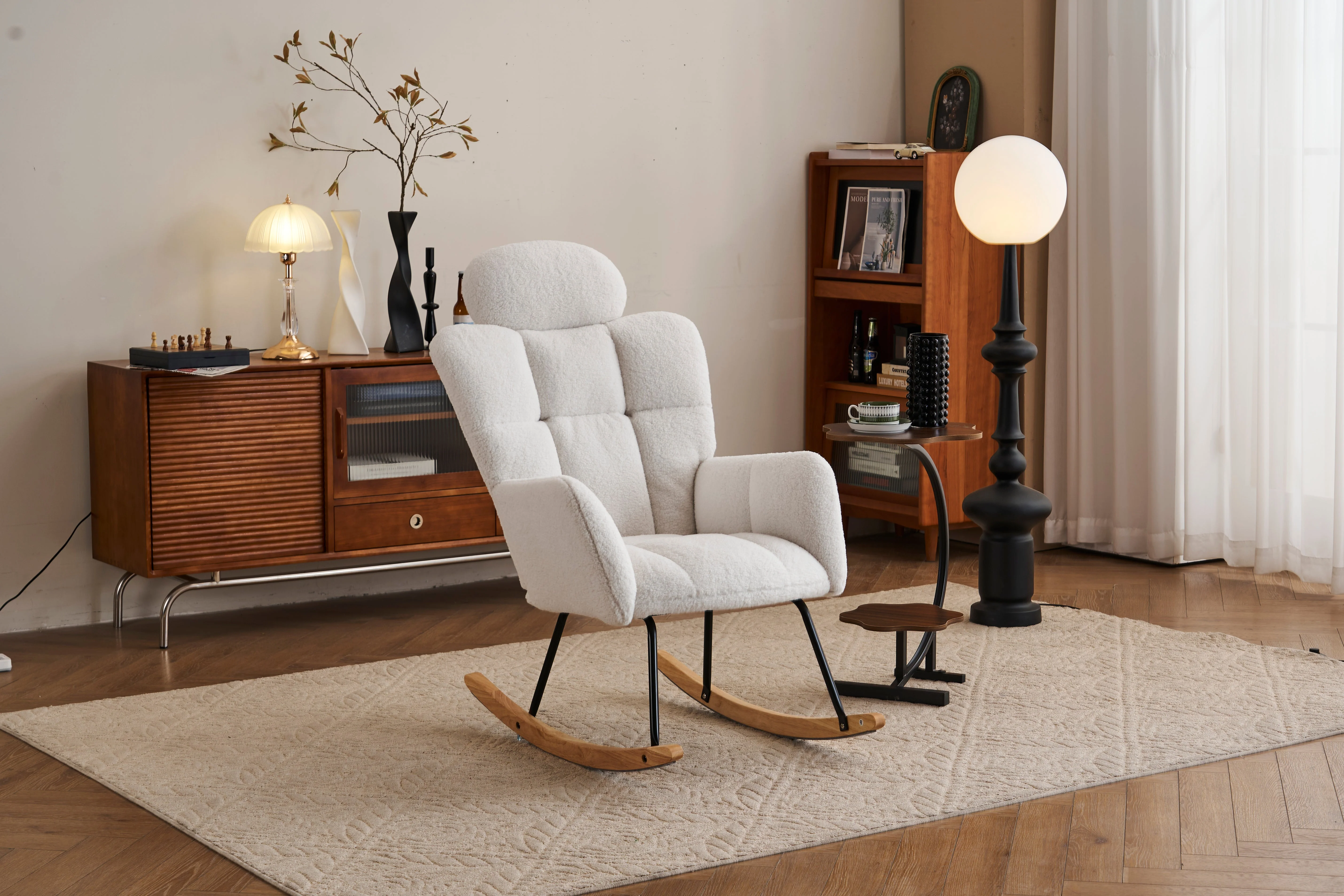 055 Rocking Chair, Tufted Upholstered Seat, White - Image 7