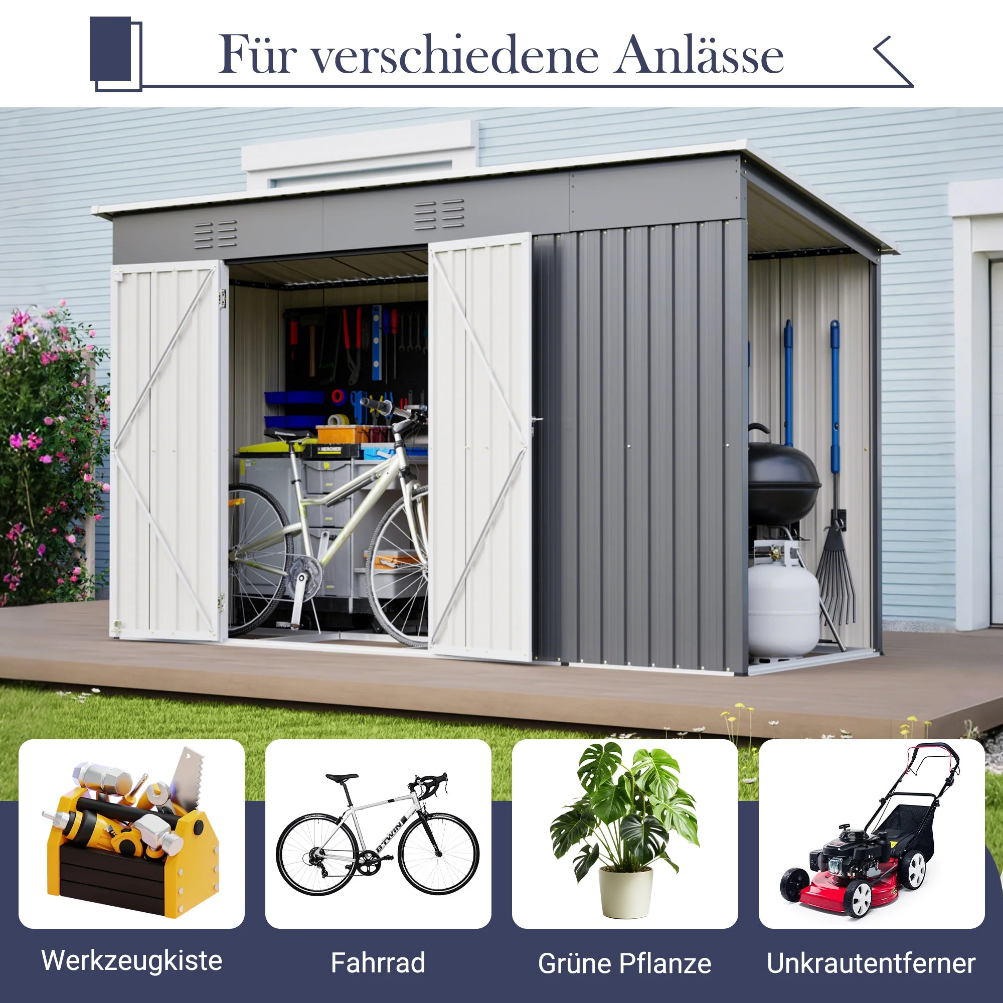 10x4 FT Metal Garden Shed with Double Doors, Ventilation and Reinforced Frame, Grey - Image 7