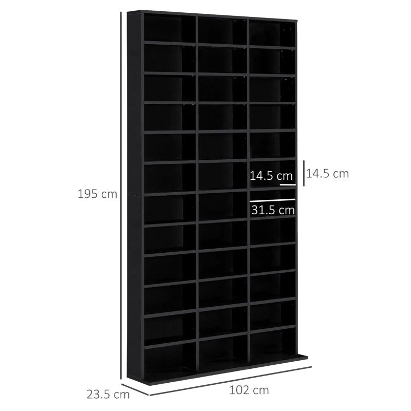 1116 CD/ 528 DVD Storage Unit, Adjustable Wooden Display Shelf, Black - Image 3