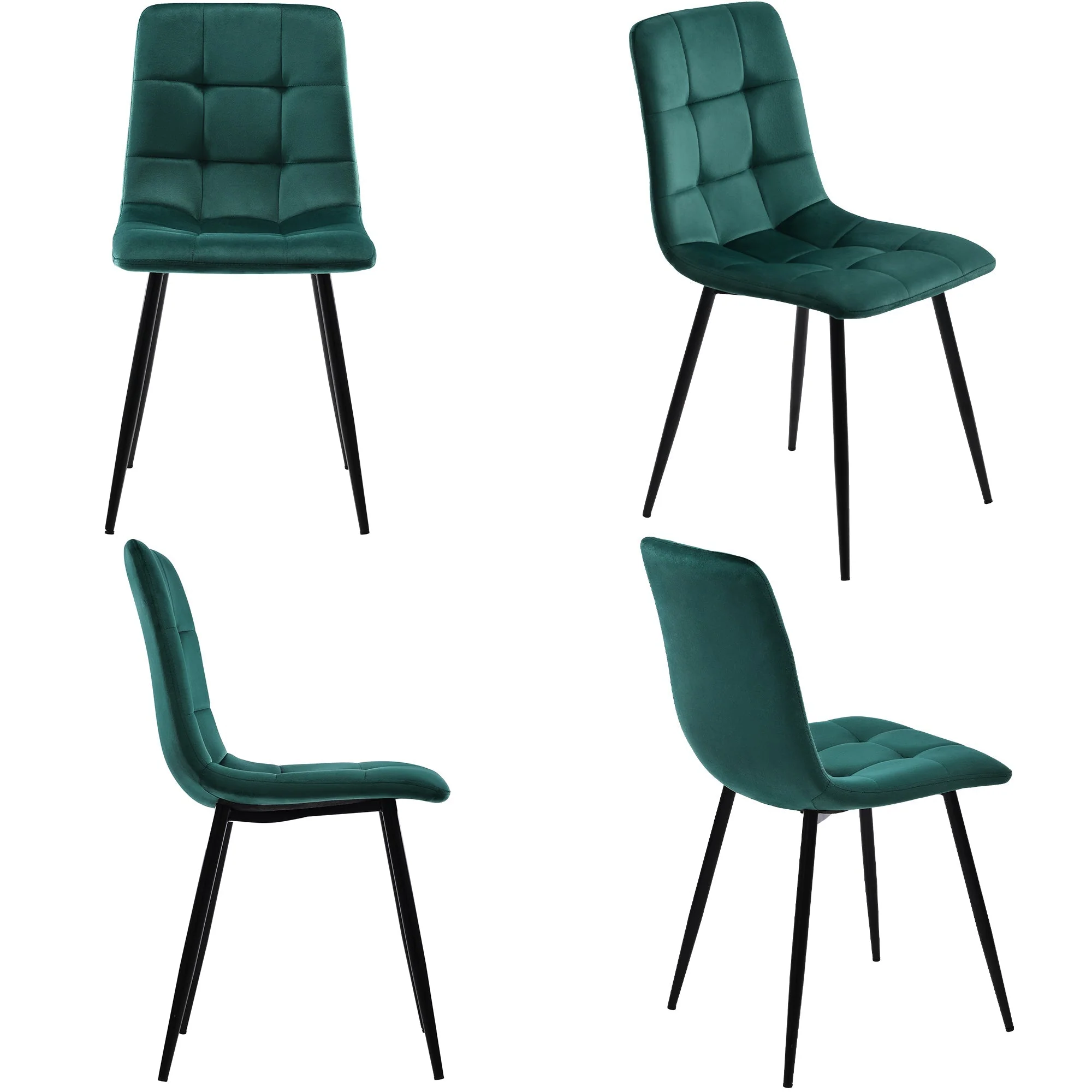 117cm Dining Set 5-Piece Rectangular Modern Dark Green Velvet Gold - Image 5