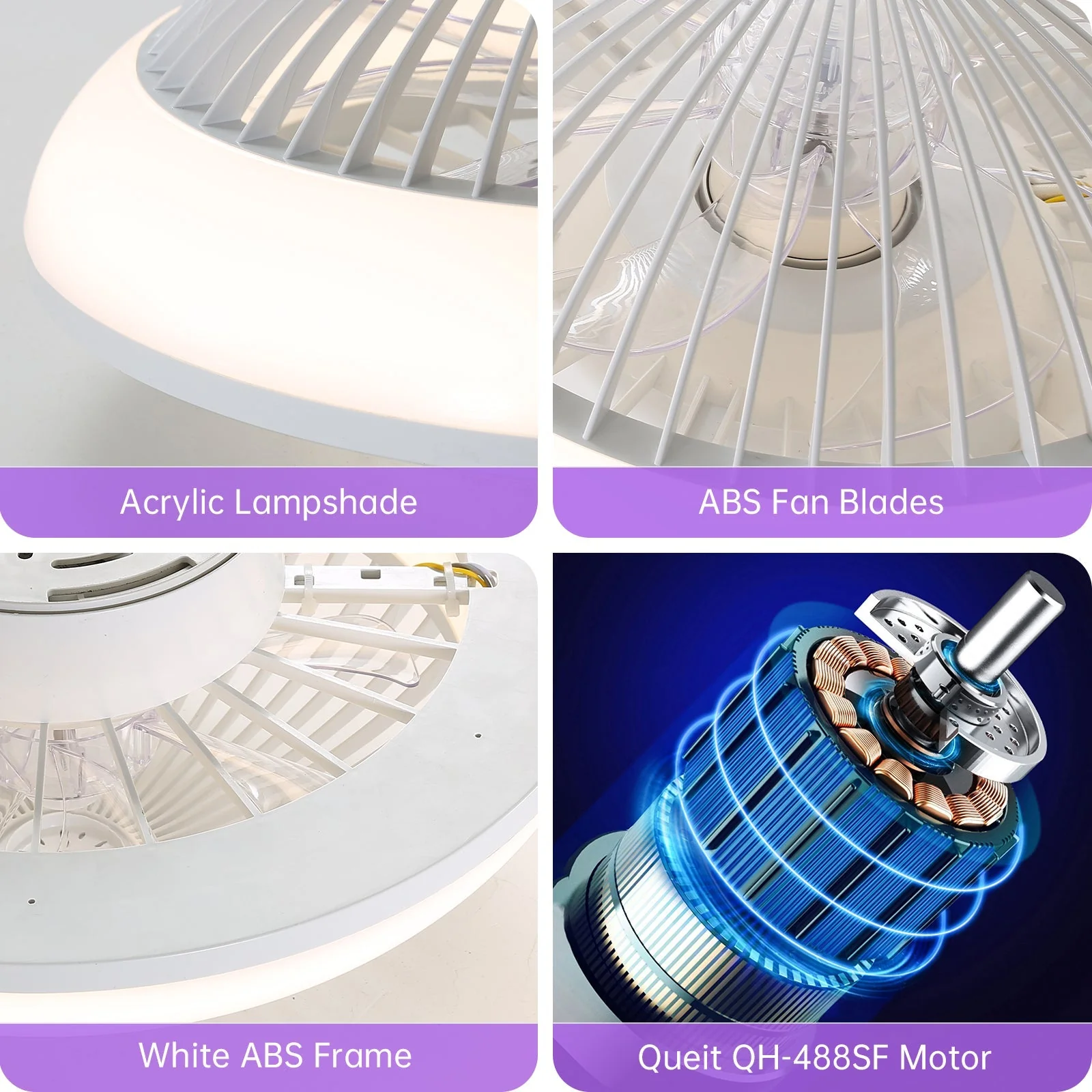 15" Ceiling Fan RGB LED Light App Control Silent Dimmable with Timer - Transparent ABS Blades - Image 8