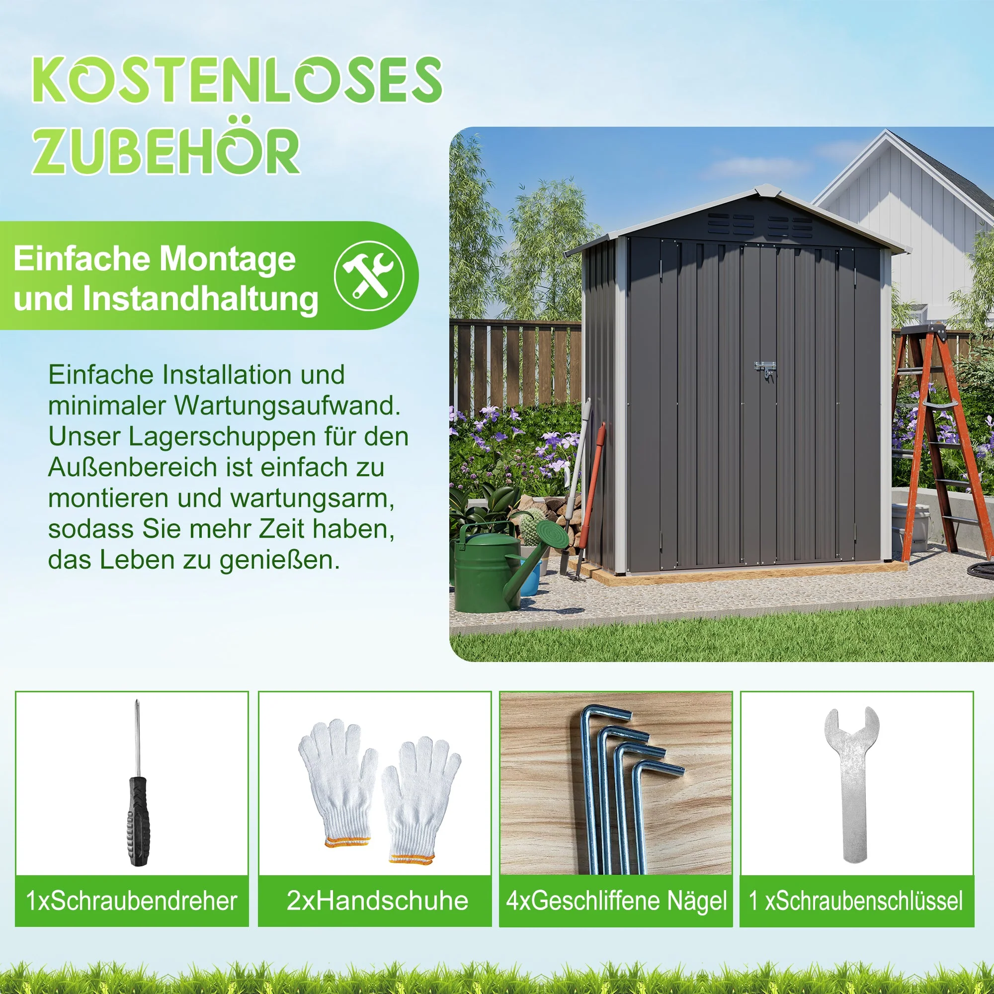 154x83x180cm Metal Garden Shed, Ventilated & Lockable, Grey - Image 7