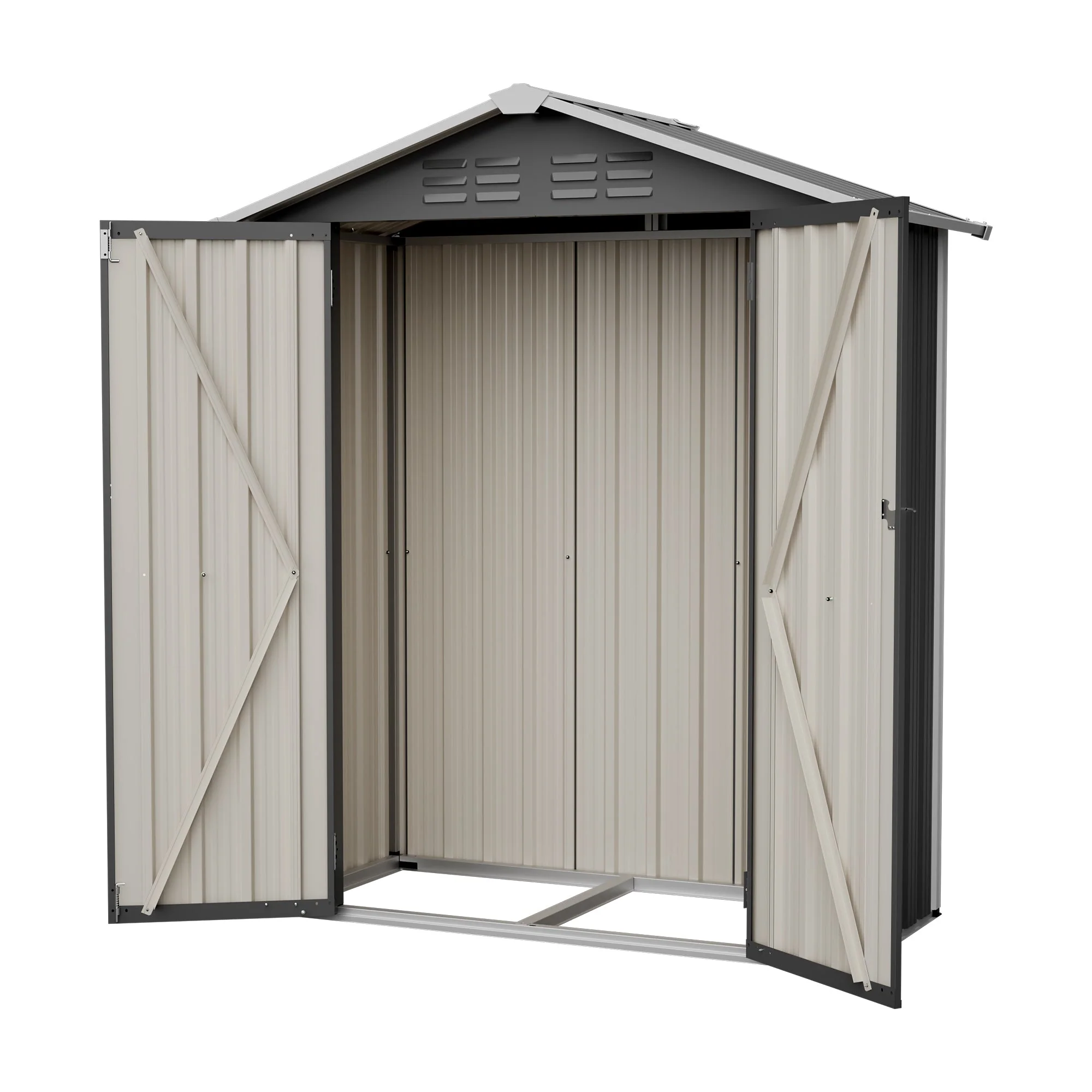 154x83x180cm Metal Garden Shed, Ventilated & Lockable, Grey - Image 9