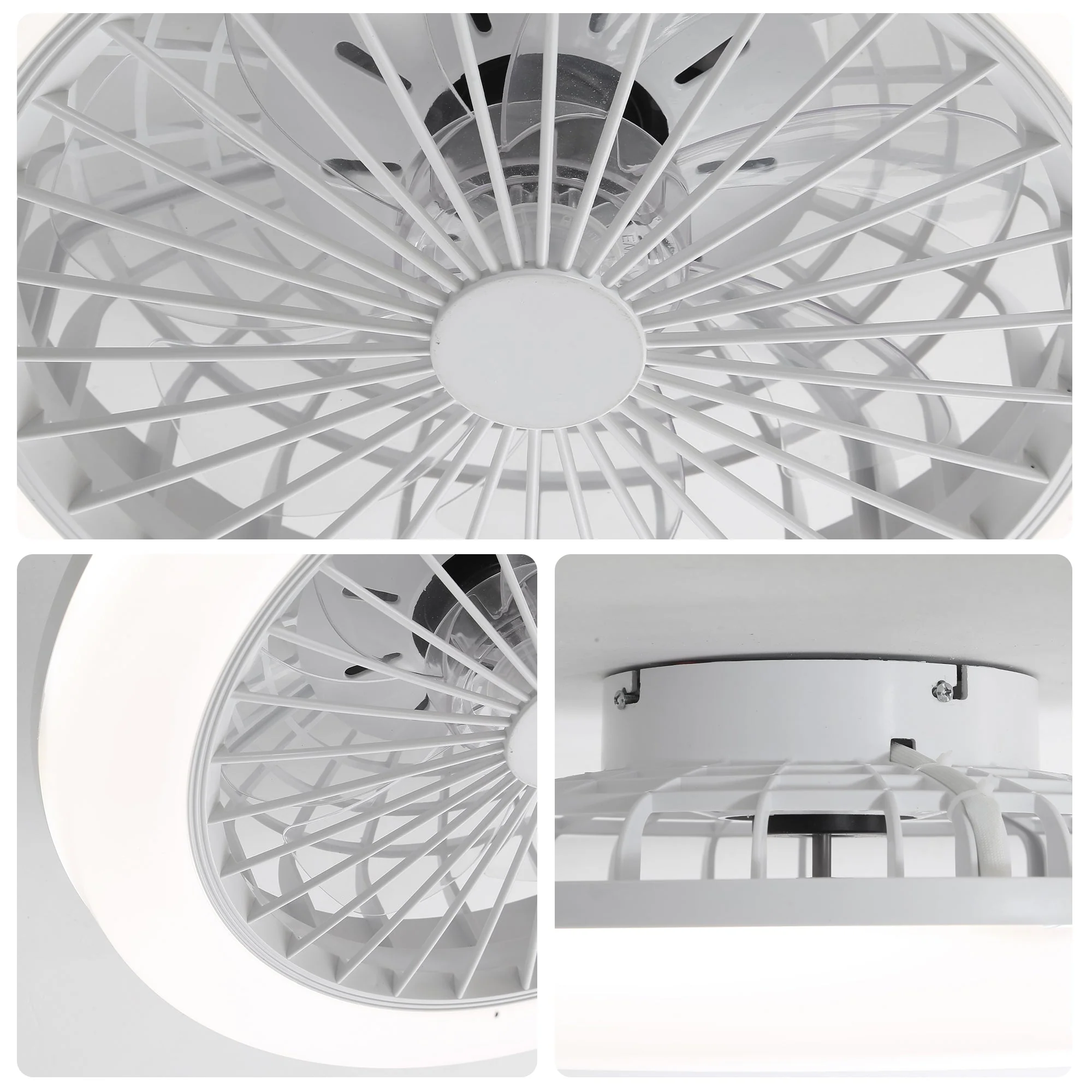 18-inch Enclosed Bladeless Ceiling Fan, Light, Remote Control, Flush Mount, Low-Profile, White - Image 8