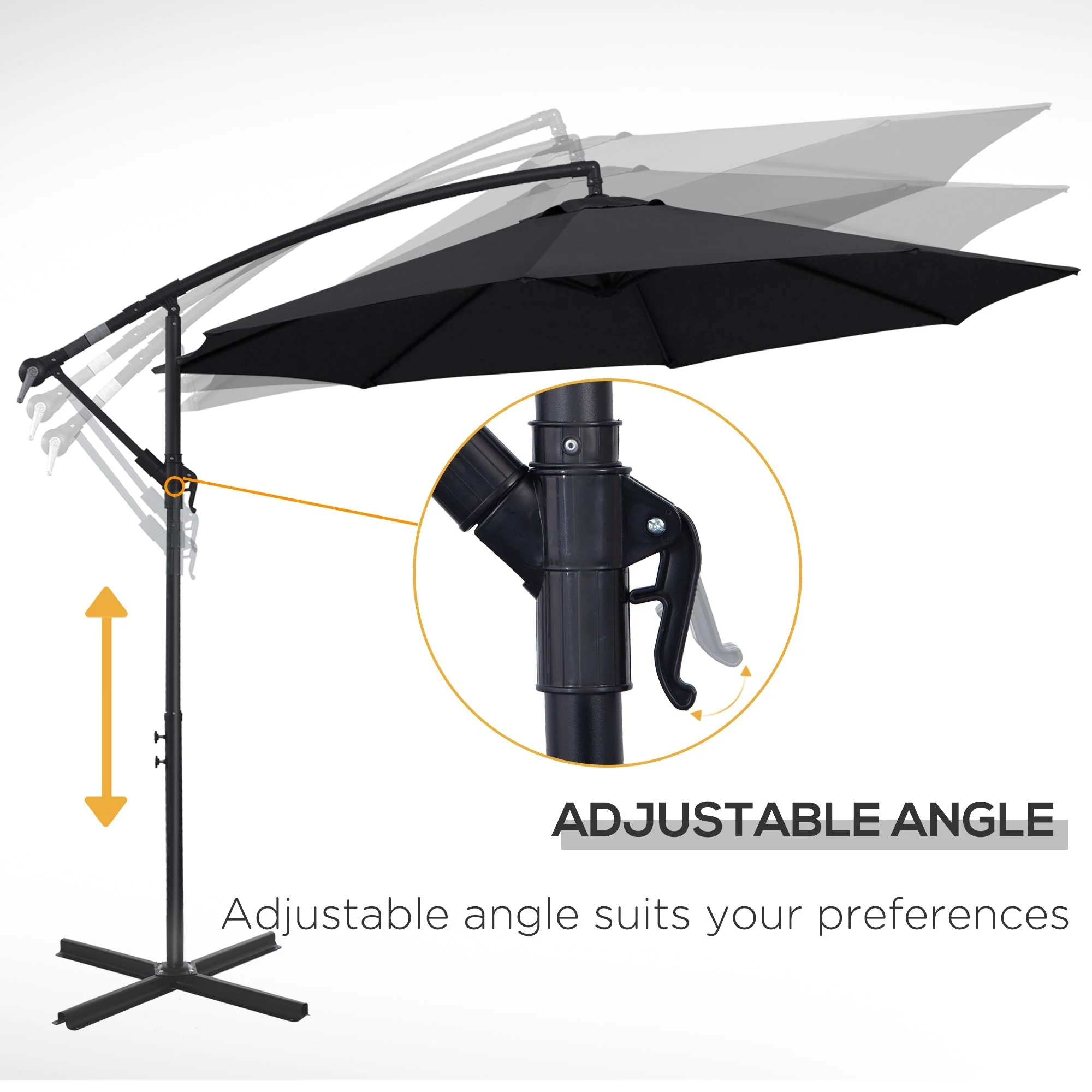 2.45m Cantilever Parasol, Heavy Duty Waterproof Garden Umbrella, Black - Image 6