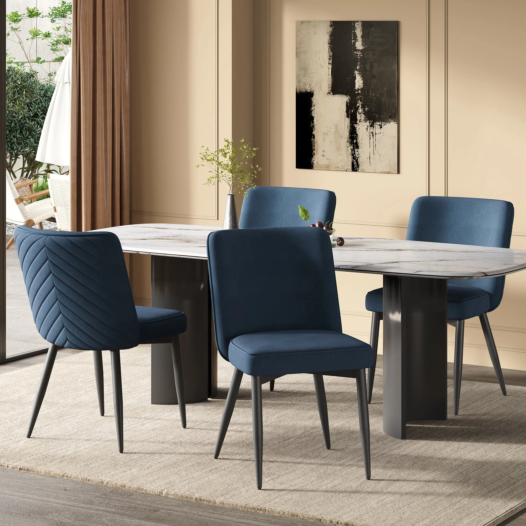 2 Dining Chairs, Comfortable Modern Style, Dark Blue Velvet Fabric - Image 2