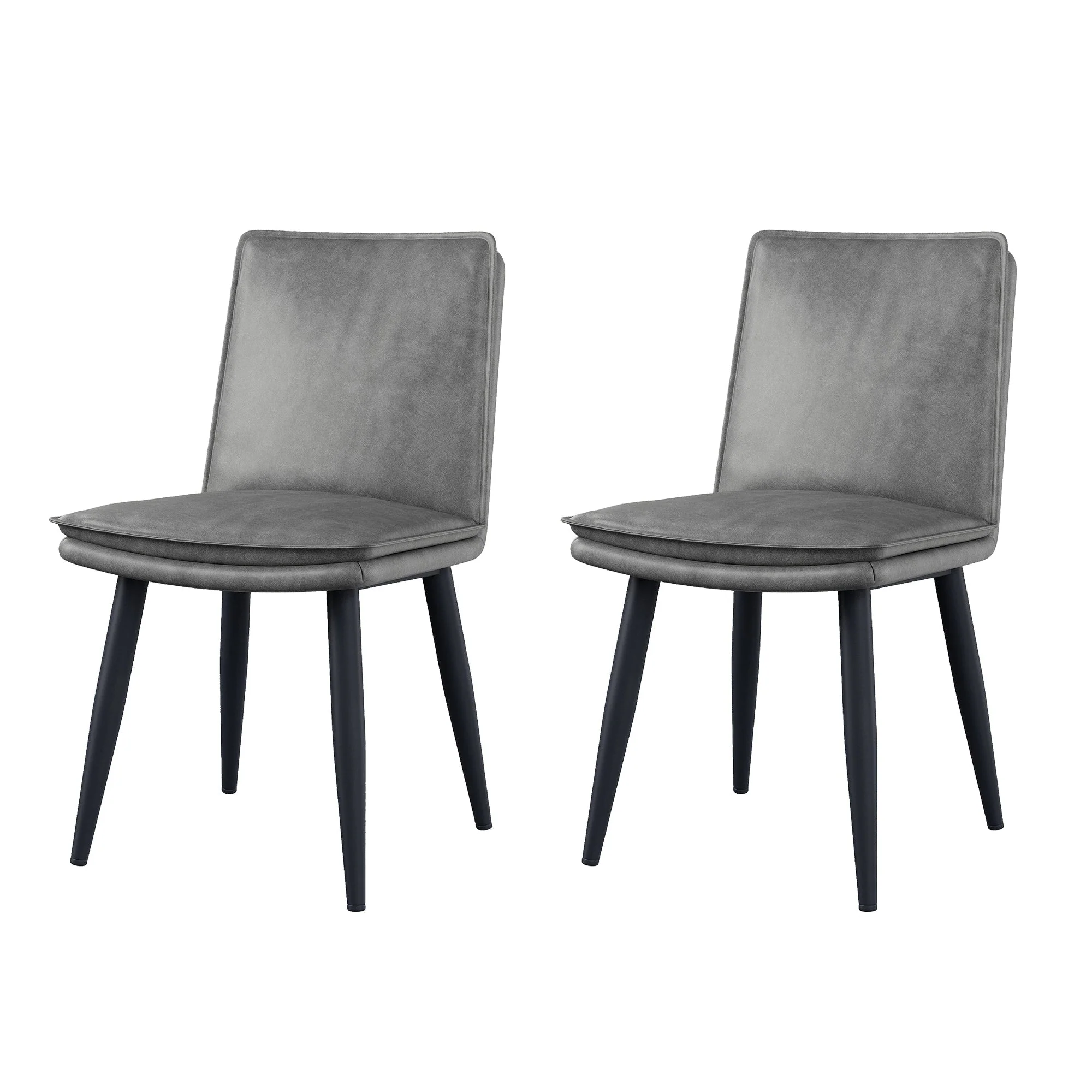 2 Dining Chairs Modern Double-Layered Cushions - PU Grey - Image 7