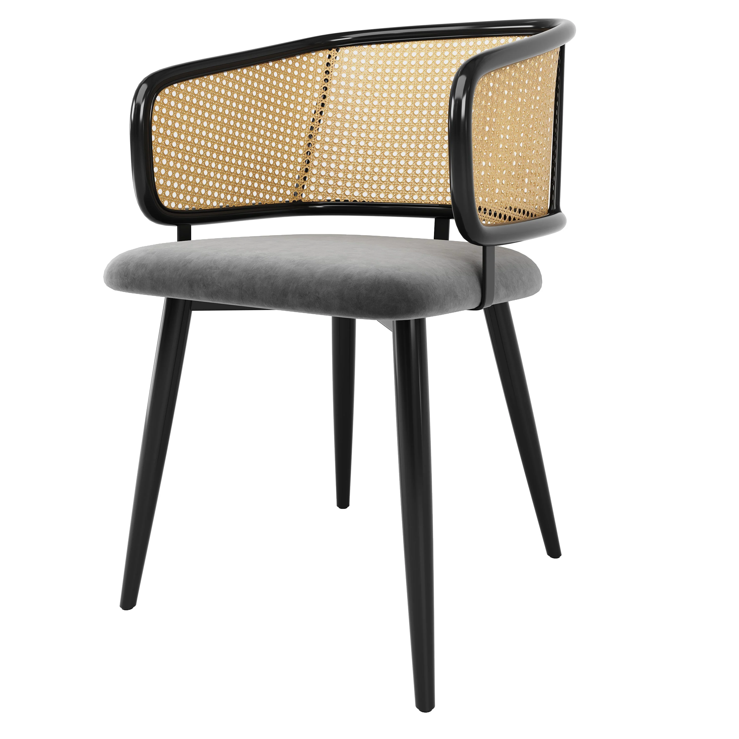 2 Dining Chairs Rattan Back Velvet Seat - Modern Style - Image 4