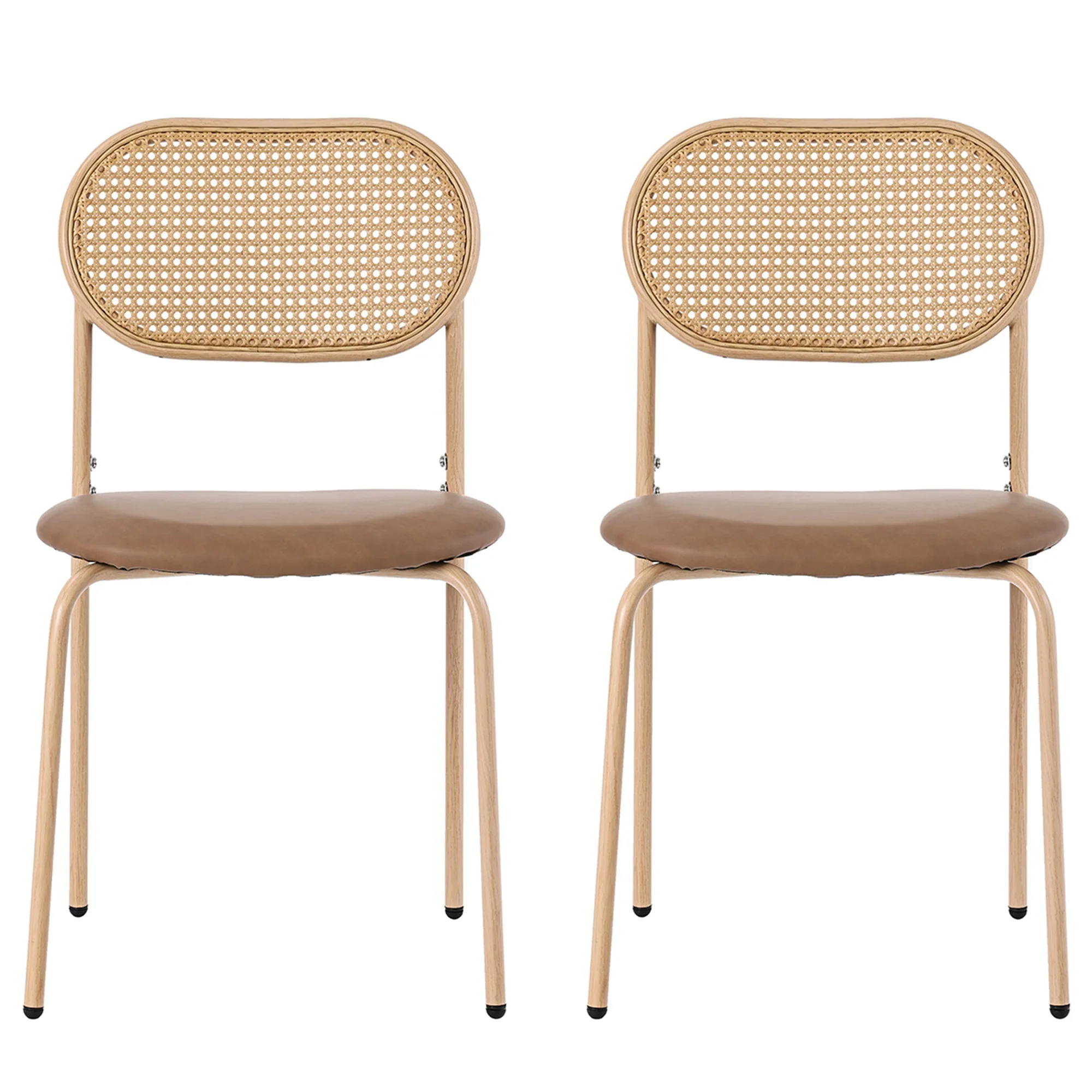 2 Dining Chairs Rattan Leisure Metal Legs - Brown - Image 7