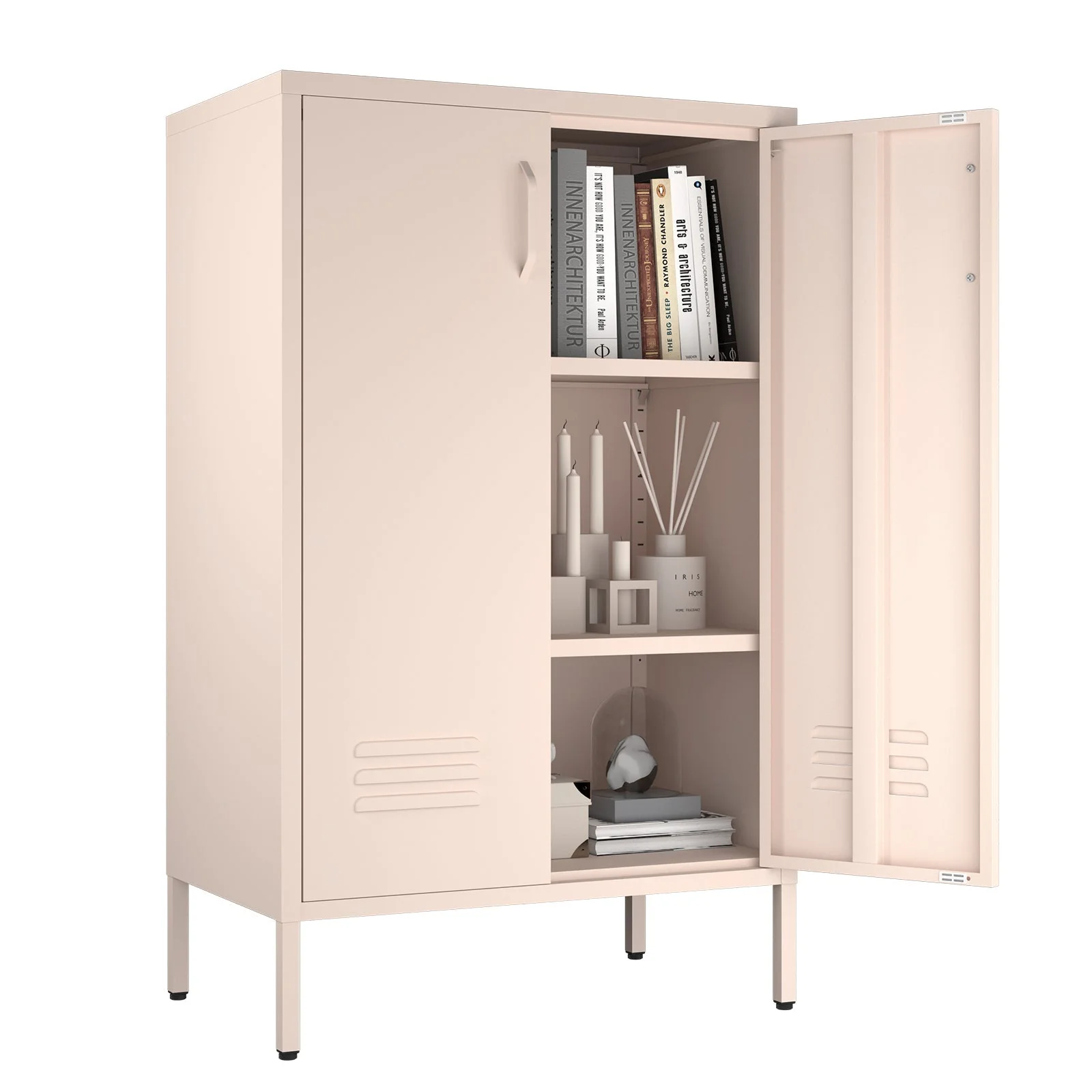 2 Door Metal Storage Cabinet with 2 Adjustable Shelves, Pink - Image 3