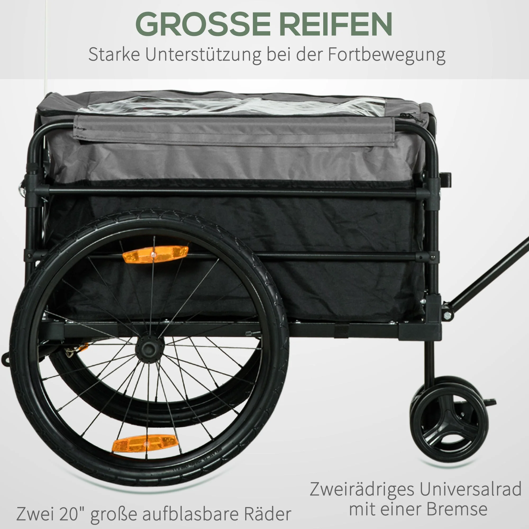 2-in-1 bicycle trailer cargo transport, 20 inch pneumatic tires, 40 kg load, 130 x 64 x 103 cm - Image 6