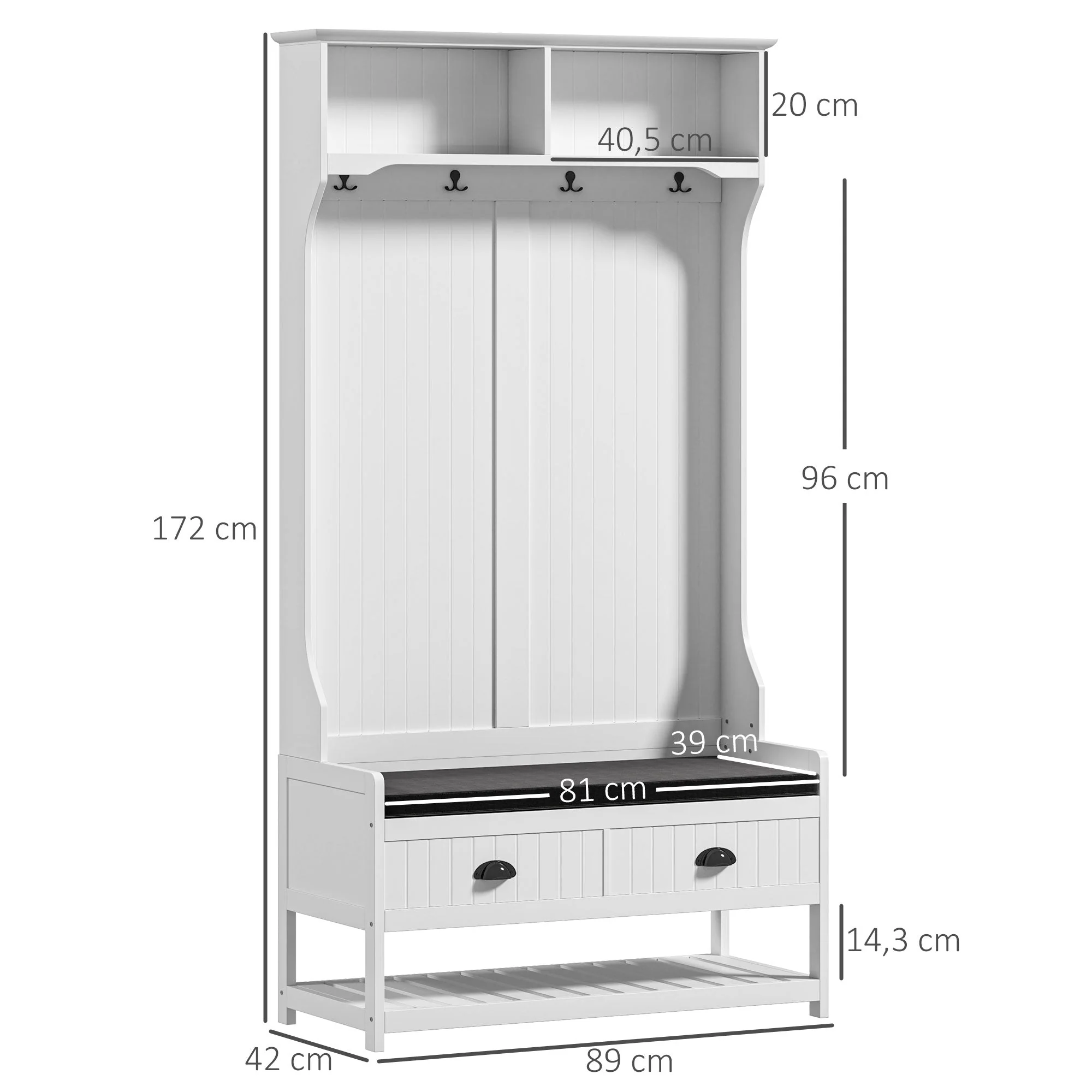 2-in-1 Coat Rack & Wardrobe, Shoe Bench, 4 Hooks, Anti-Tip Protection, White+Grey - Image 3