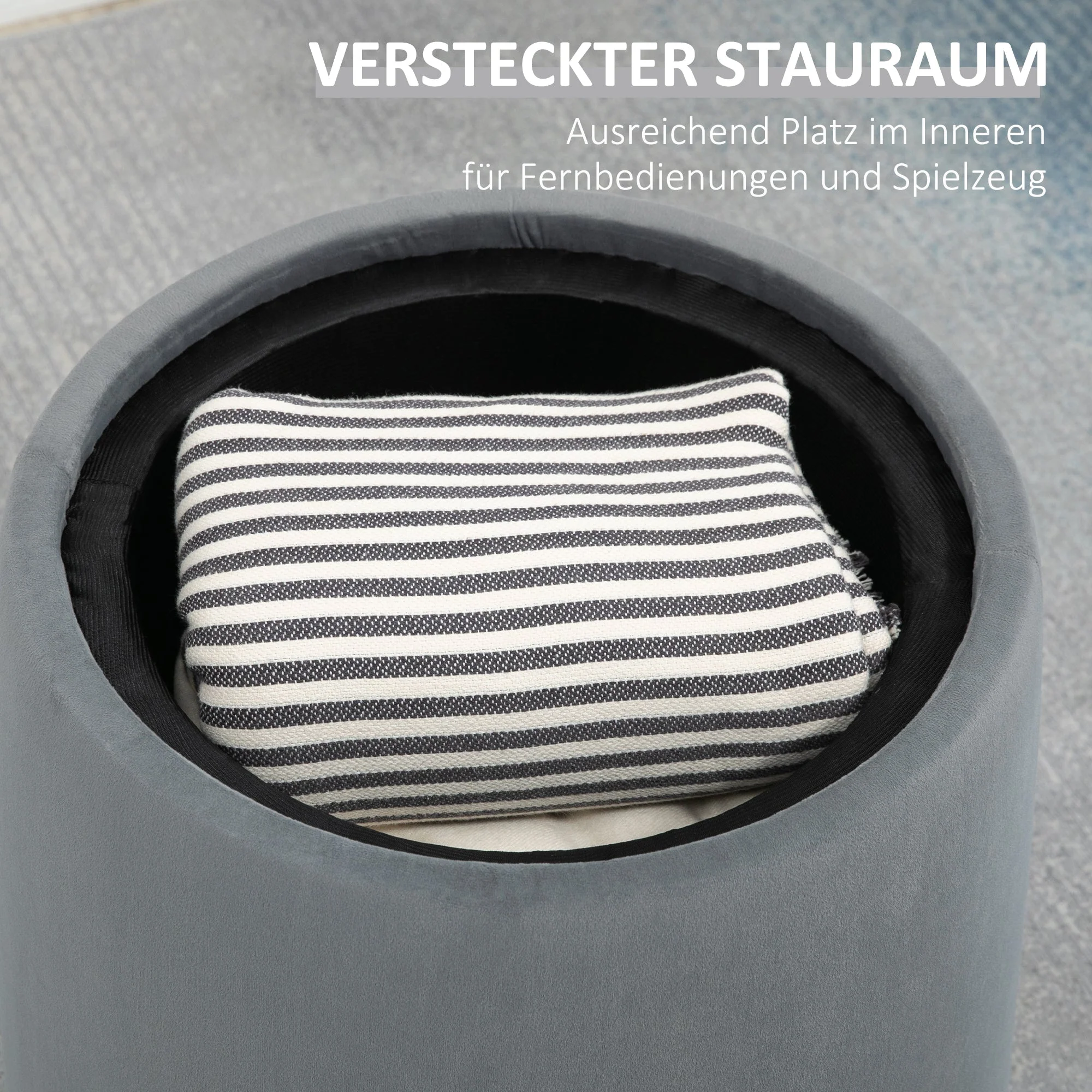 2-in-1 Ottoman with Storage, Removable Lid, Ø44cm x 47.5cm, Gray Velvet - Image 5