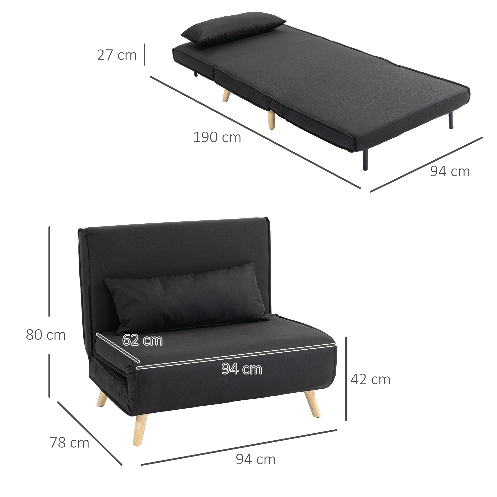 2-in-1 Sleeper Chair Sofa Bed Adjustable Backrest Linen Look - Image 3