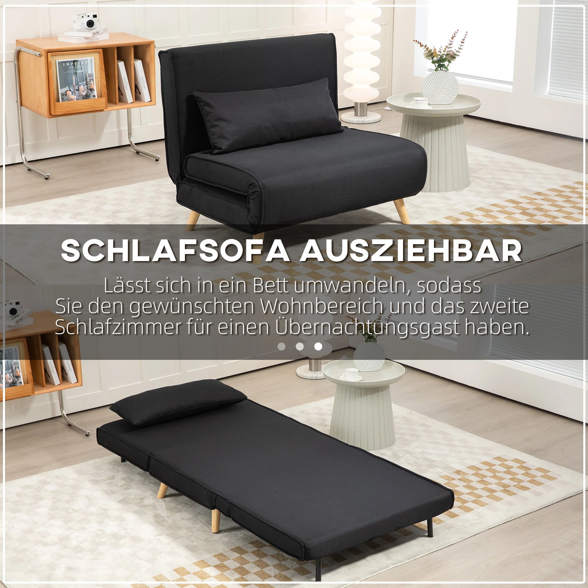 2-in-1 Sleeper Chair Sofa Bed Adjustable Backrest Linen Look - Image 4