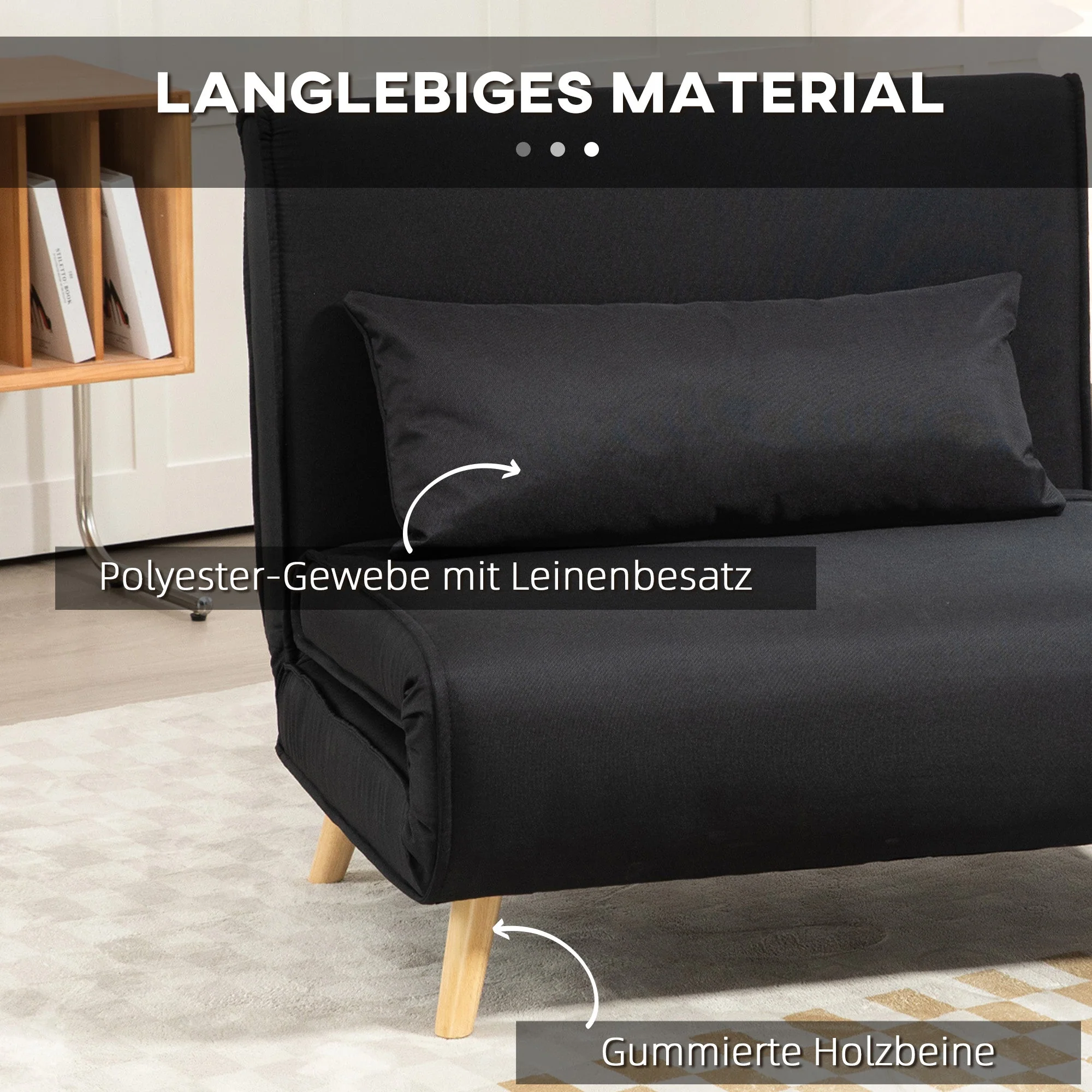 2-in-1 Sleeper Chair Sofa Bed Adjustable Backrest Linen Look - Image 5