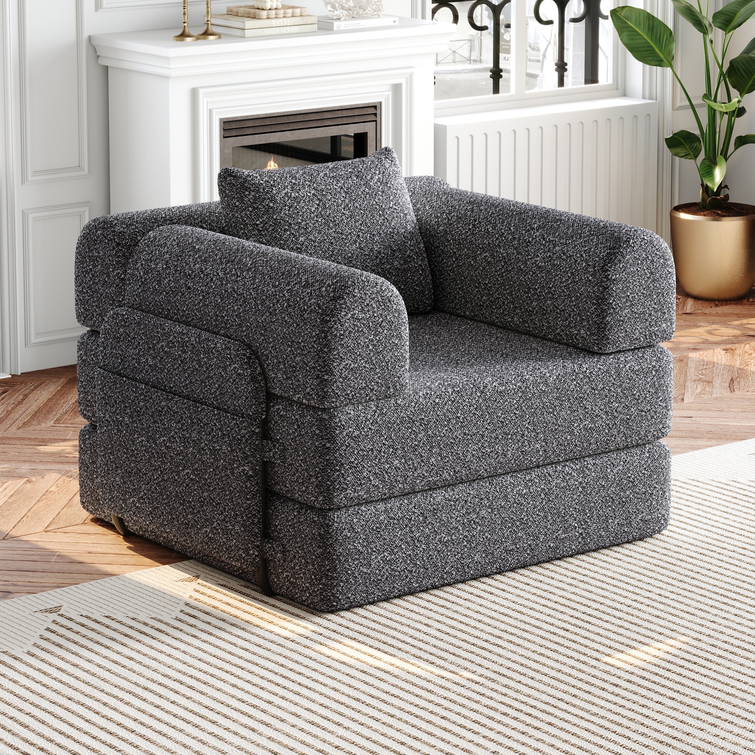 2-in-1 Sleeper Sofa with Storage Armrest and Multiple Configurations, Chenille - Image 2
