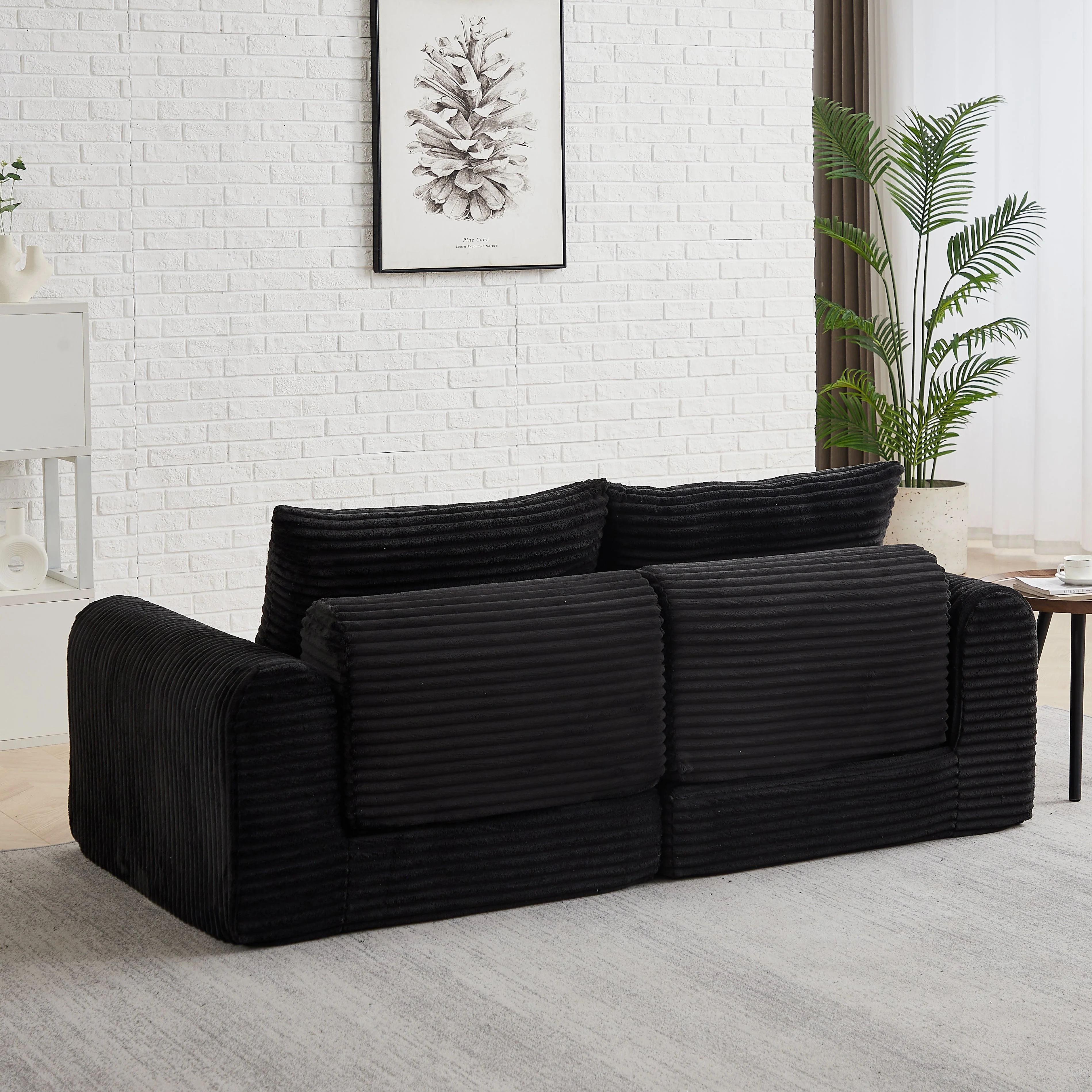 2-in-1 Sofa Bed with Two Pillows and Removable Footstool, Corduroy - Image 10