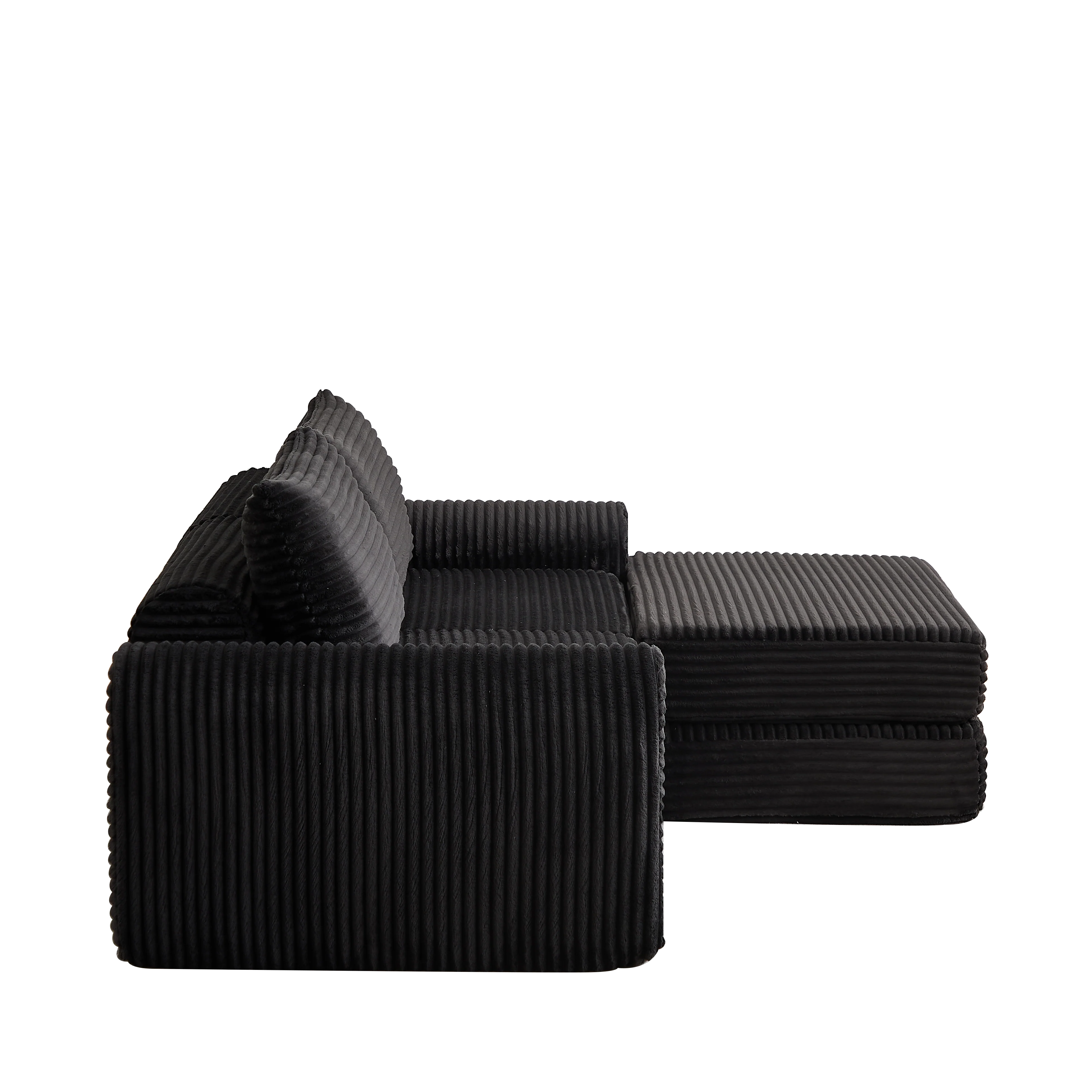 2-in-1 Sofa Bed with Two Pillows and Removable Footstool, Corduroy - Image 4