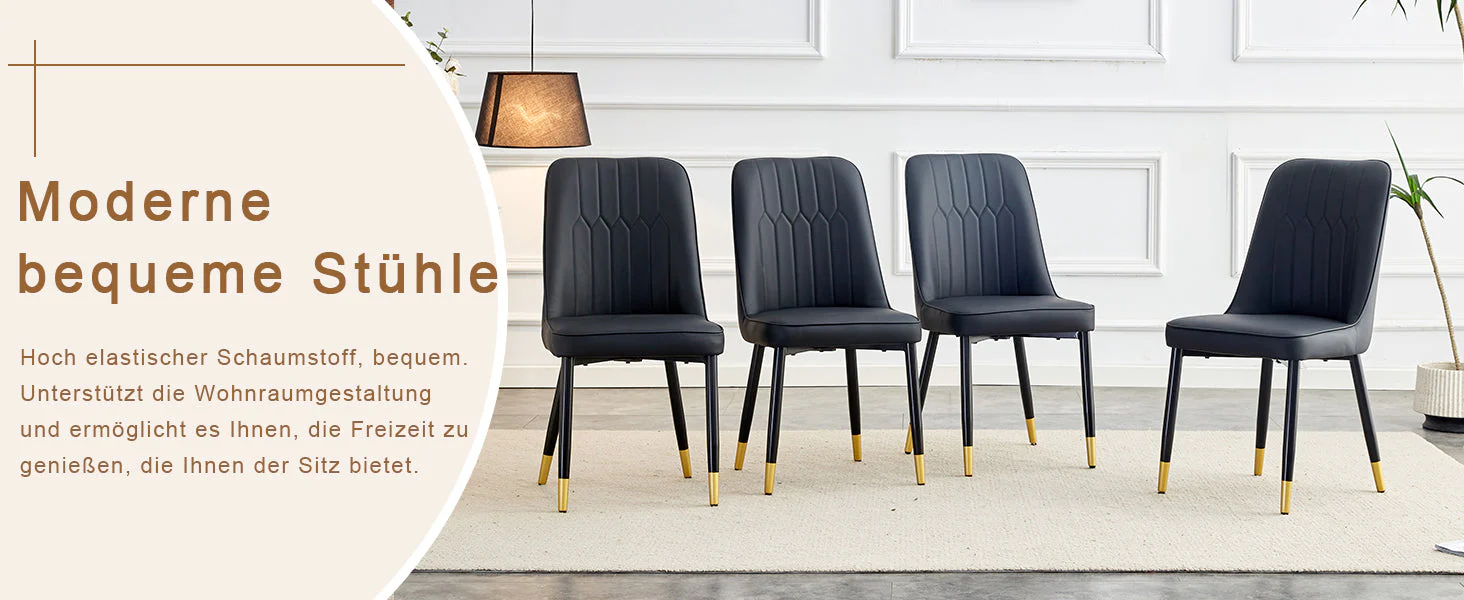 2-Piece Dining Chair Modern PU Leather Back Cushion Metal Legs Black - Image 10