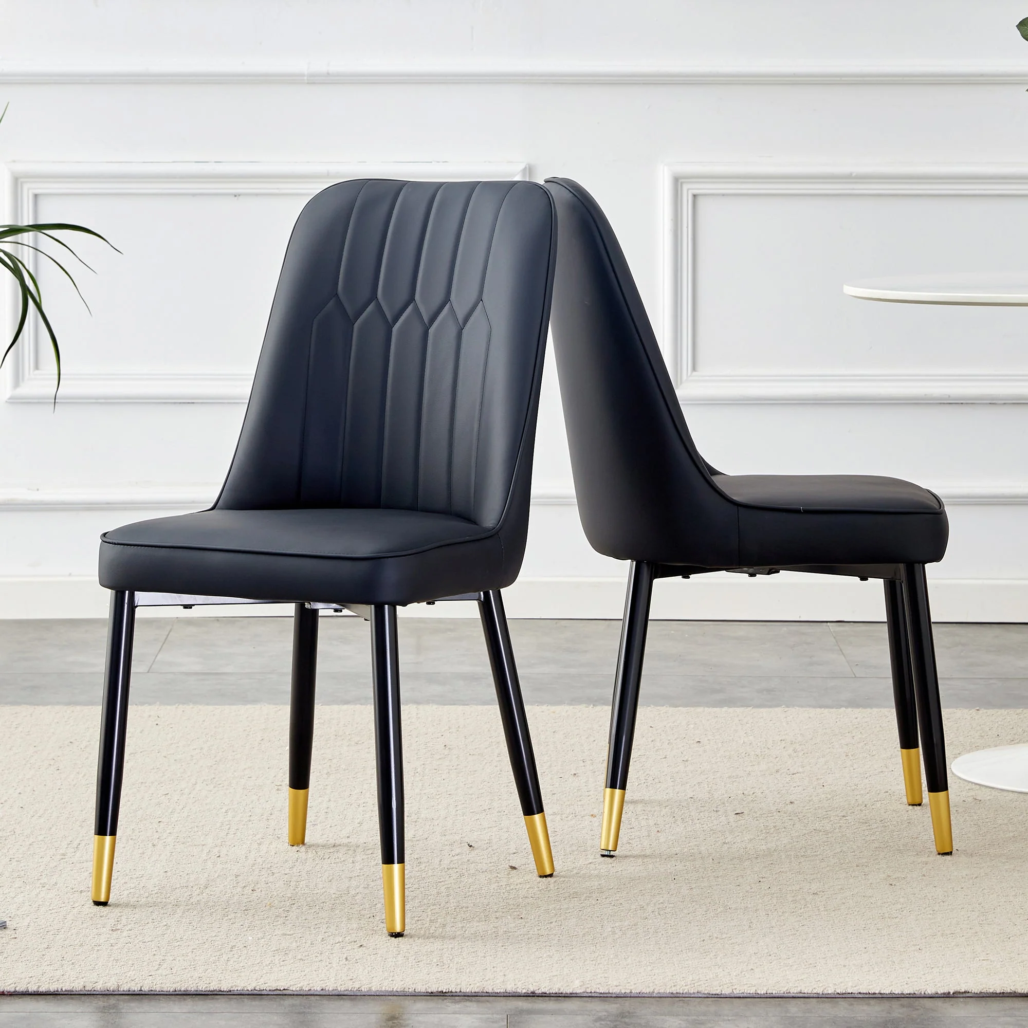 2-Piece Dining Chair Modern PU Leather Back Cushion Metal Legs Black - Image 3