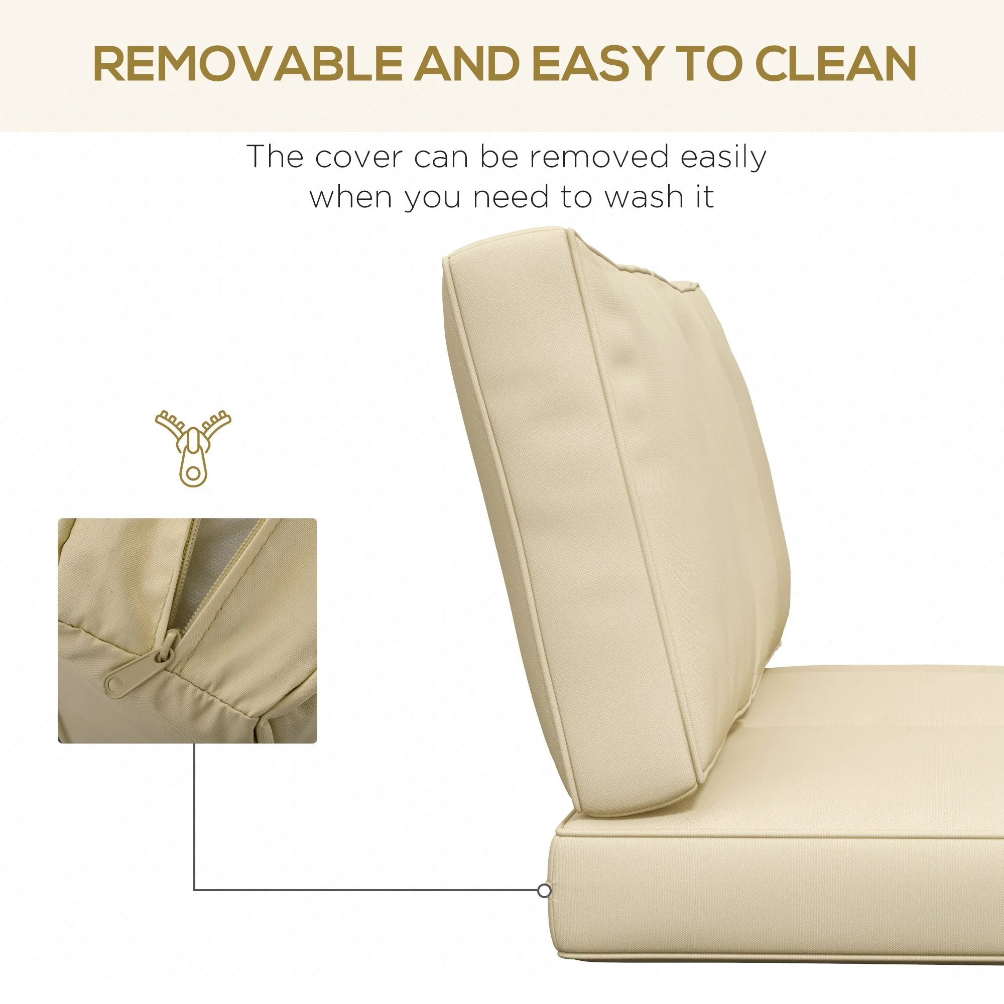 2 Seater Back and Seat Cushion Set Replacement for Patio Chairs, Indoor Outdoor, Beige - Image 4