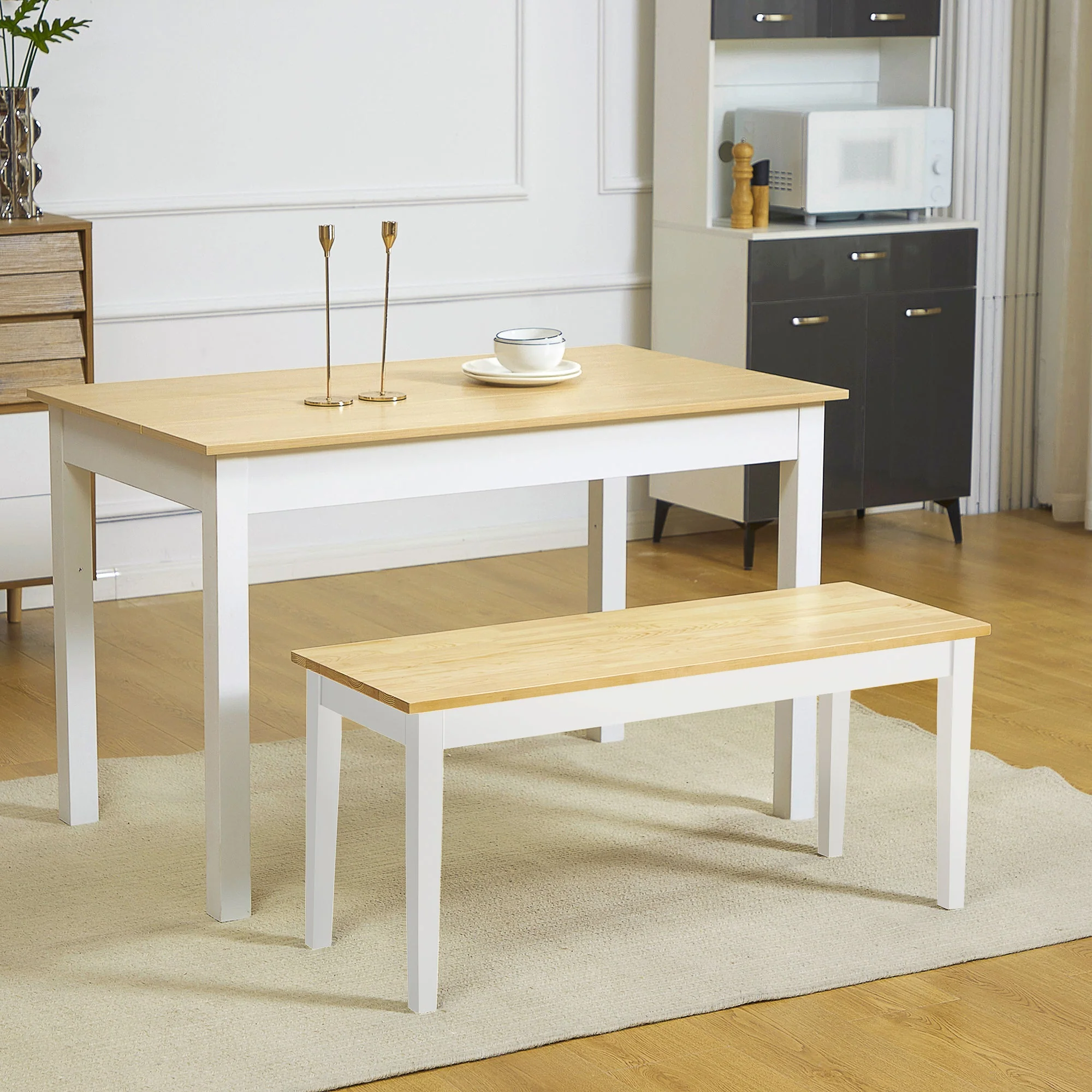 2-Seater Bench, 220kg Capacity, 102 x 36 x 45 cm, Pinewood White