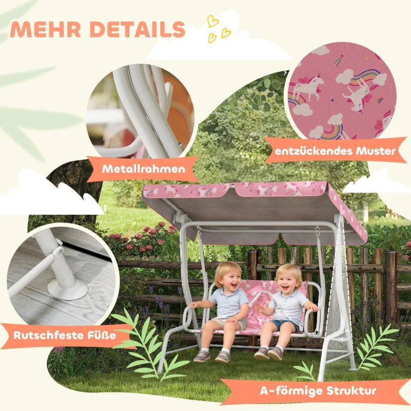 2-Seater Children's Hollywood Swing with Adjustable Canopy and Safety Belt, Pink - Image 6
