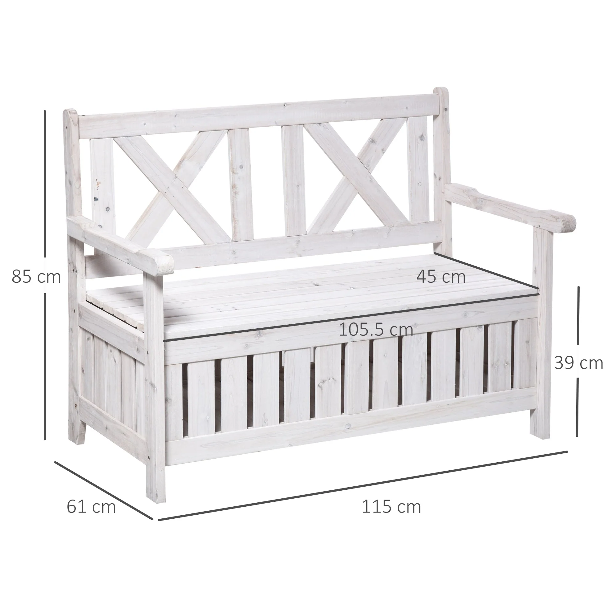 2-Seater Garden Bench, Storage High Back/Armrests Weatherproof, Fir Wood - Image 3