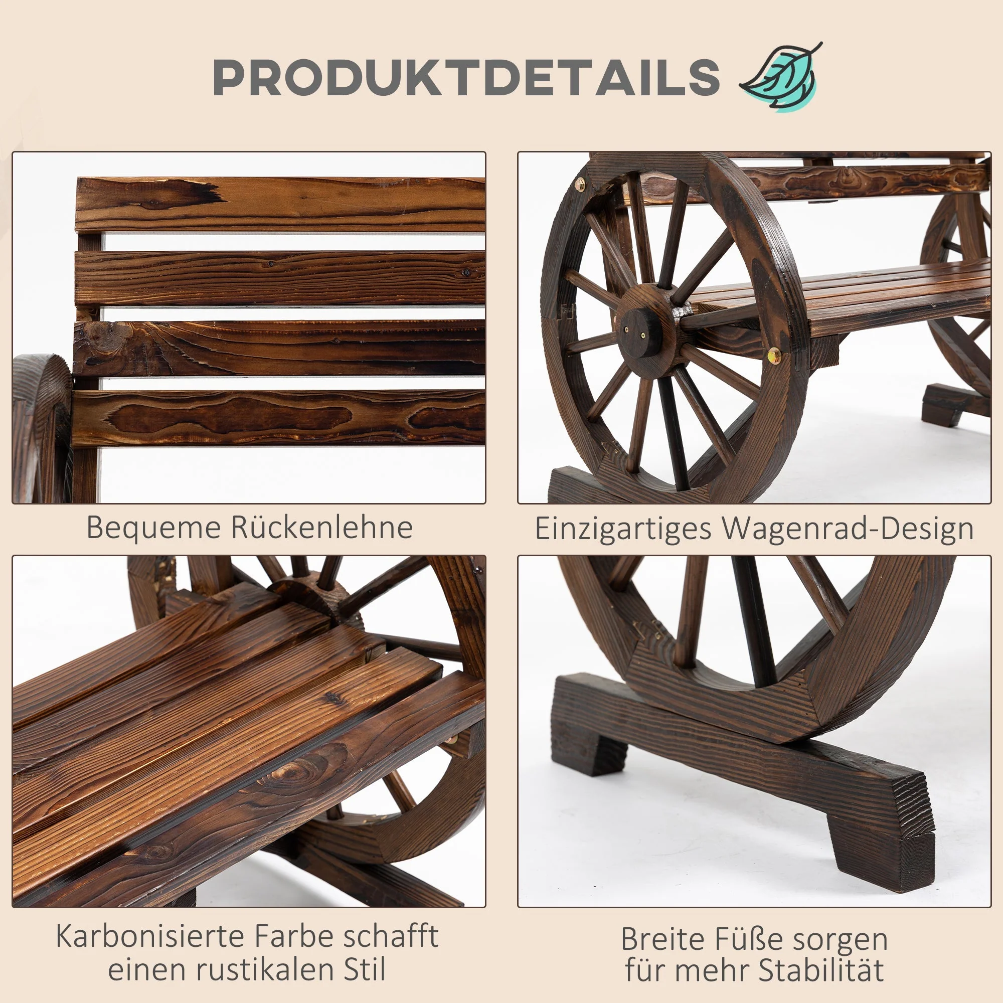 2-Seater Garden Bench Wagonwheel Armrests Fir Wood Brown - Image 5