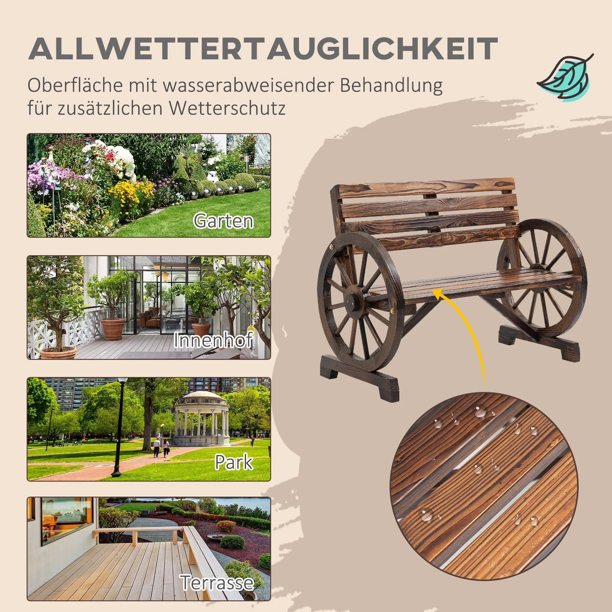 2-Seater Garden Bench Wagonwheel Armrests Fir Wood Brown - Image 6
