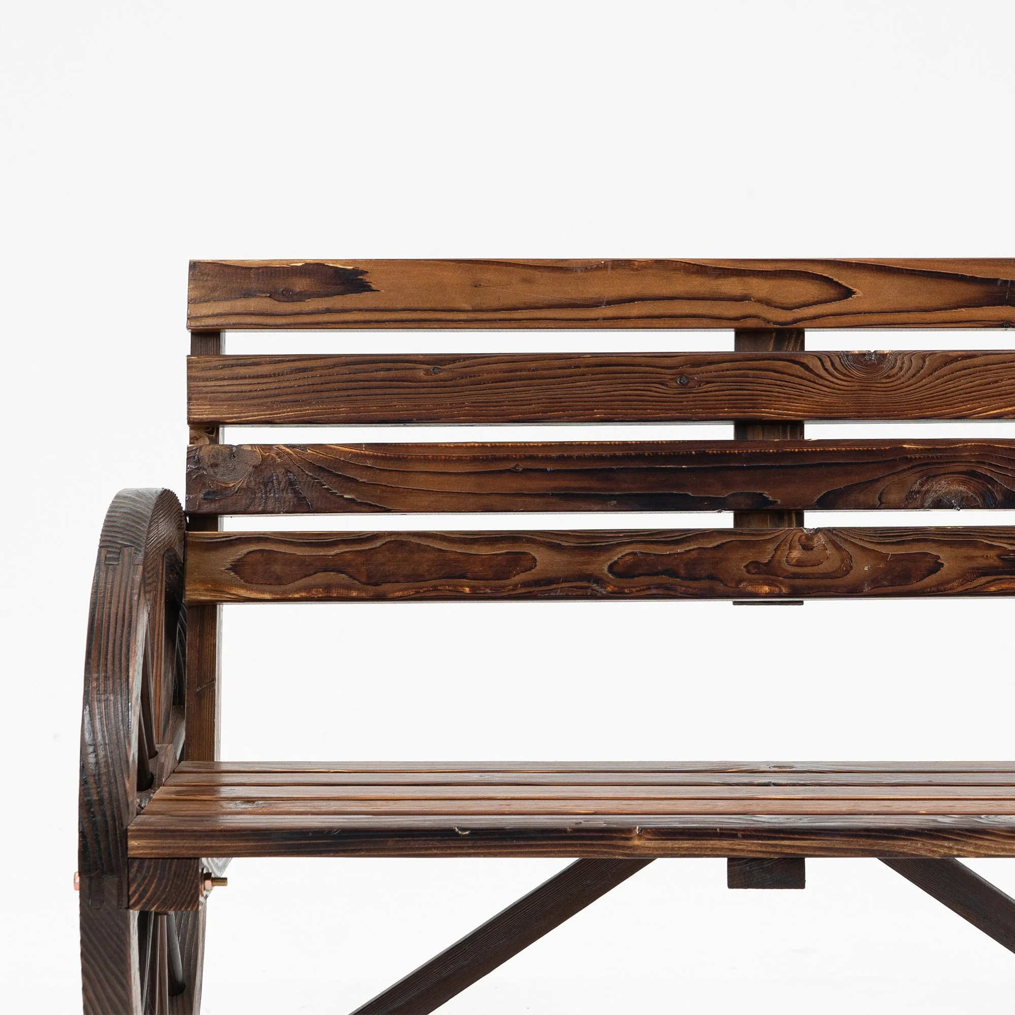 2-Seater Garden Bench Wagonwheel Armrests Fir Wood Brown - Image 7