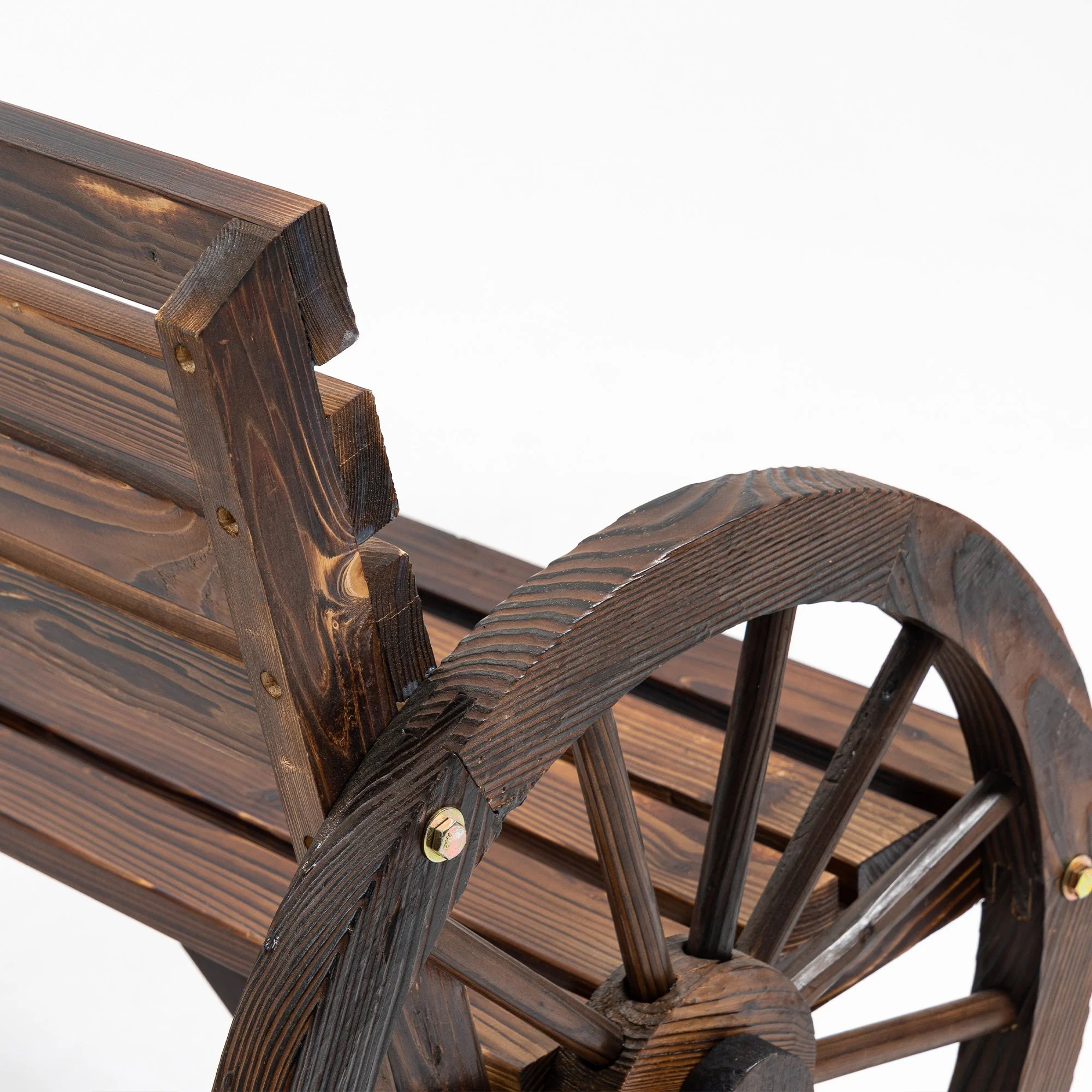 2-Seater Garden Bench Wagonwheel Armrests Fir Wood Brown - Image 8