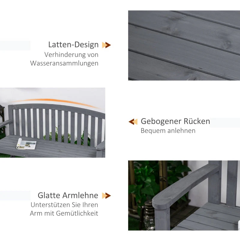 2-Seater Garden Bench Weatherproof with Backrest - Wooden Grey - Image 6