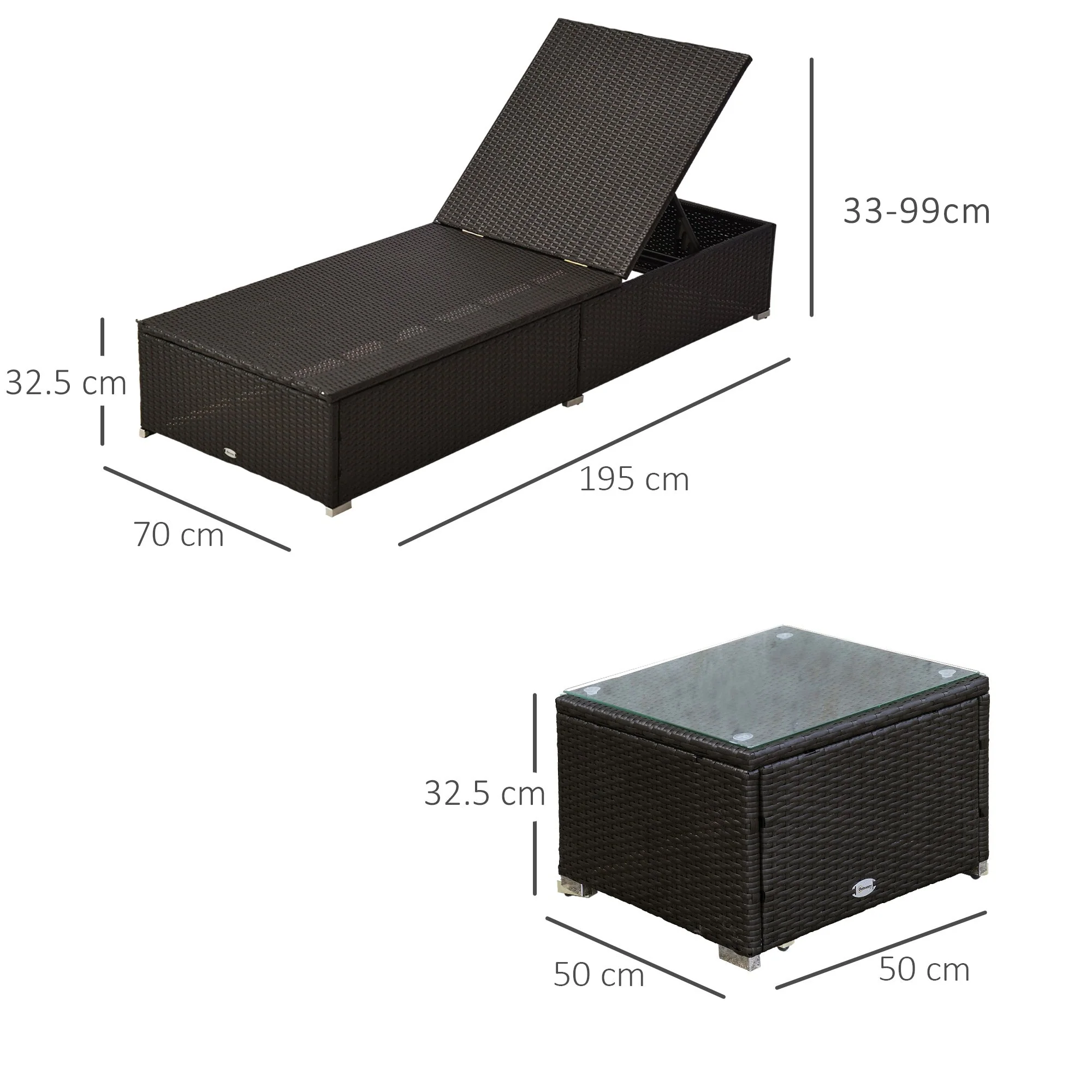 2-Seater Rattan Lounger Set, Deep Coffee/Cream White - Image 3