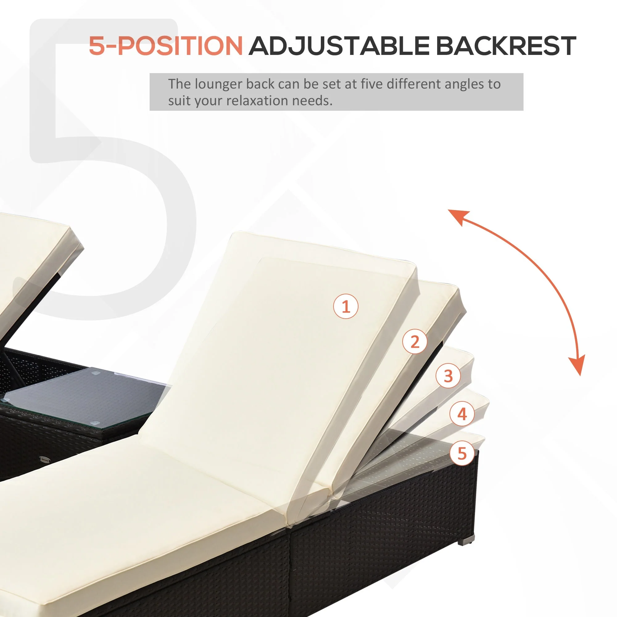2-Seater Rattan Lounger Set, Deep Coffee/Cream White - Image 4