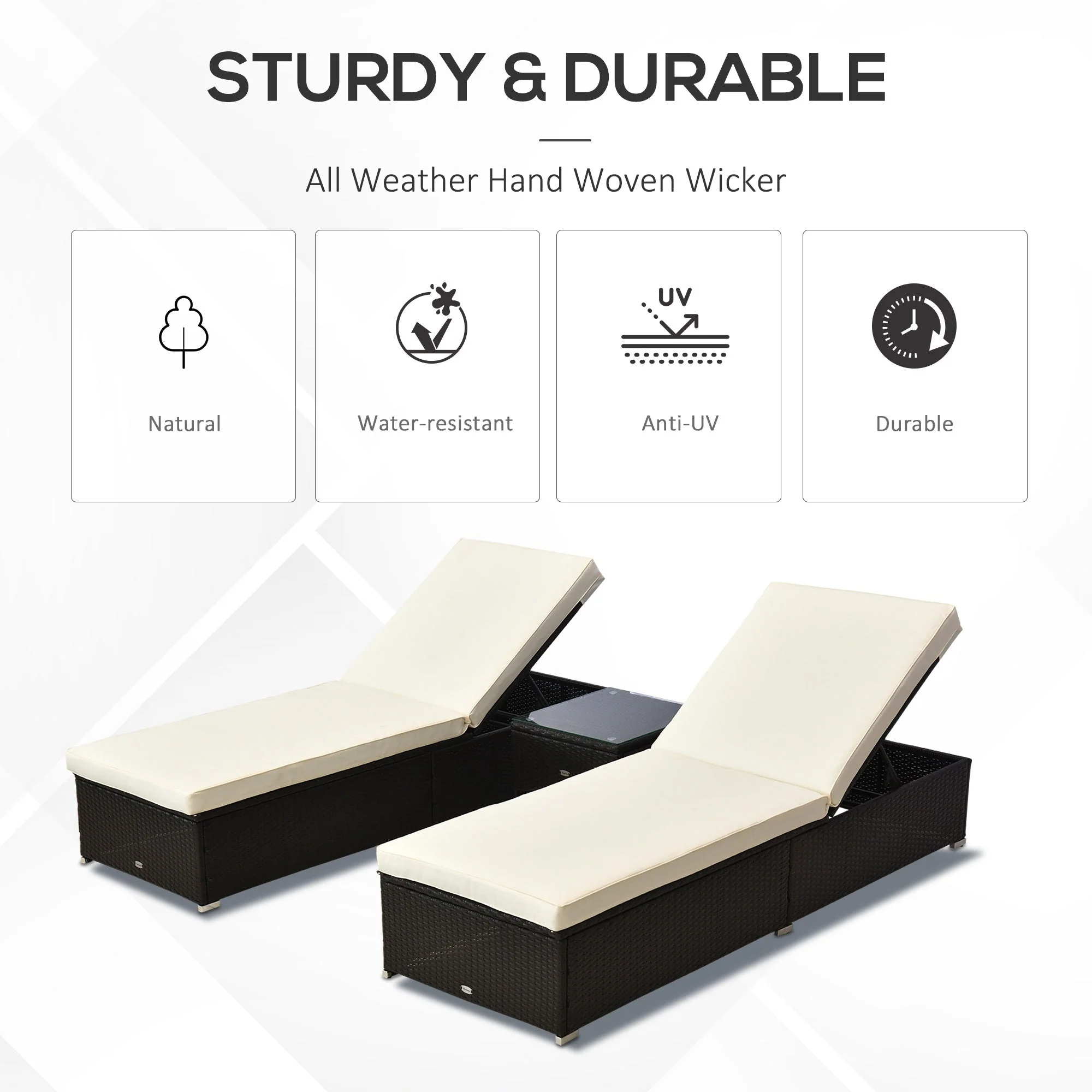 2-Seater Rattan Lounger Set, Deep Coffee/Cream White - Image 6