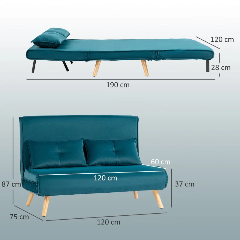 2-seater Sofa Bed, Convertible with Adjustable Backrest, Dark Green Fabric - Image 3