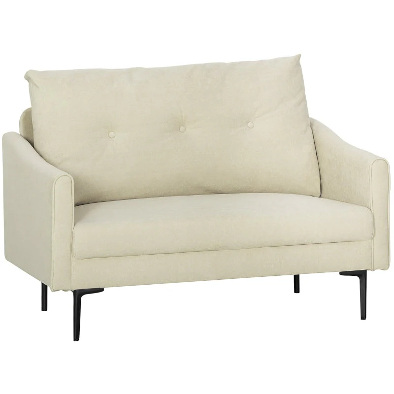 2-Seater Sofa Foam Padded Fabric Cover Metal Frame - Cream White - Image 8