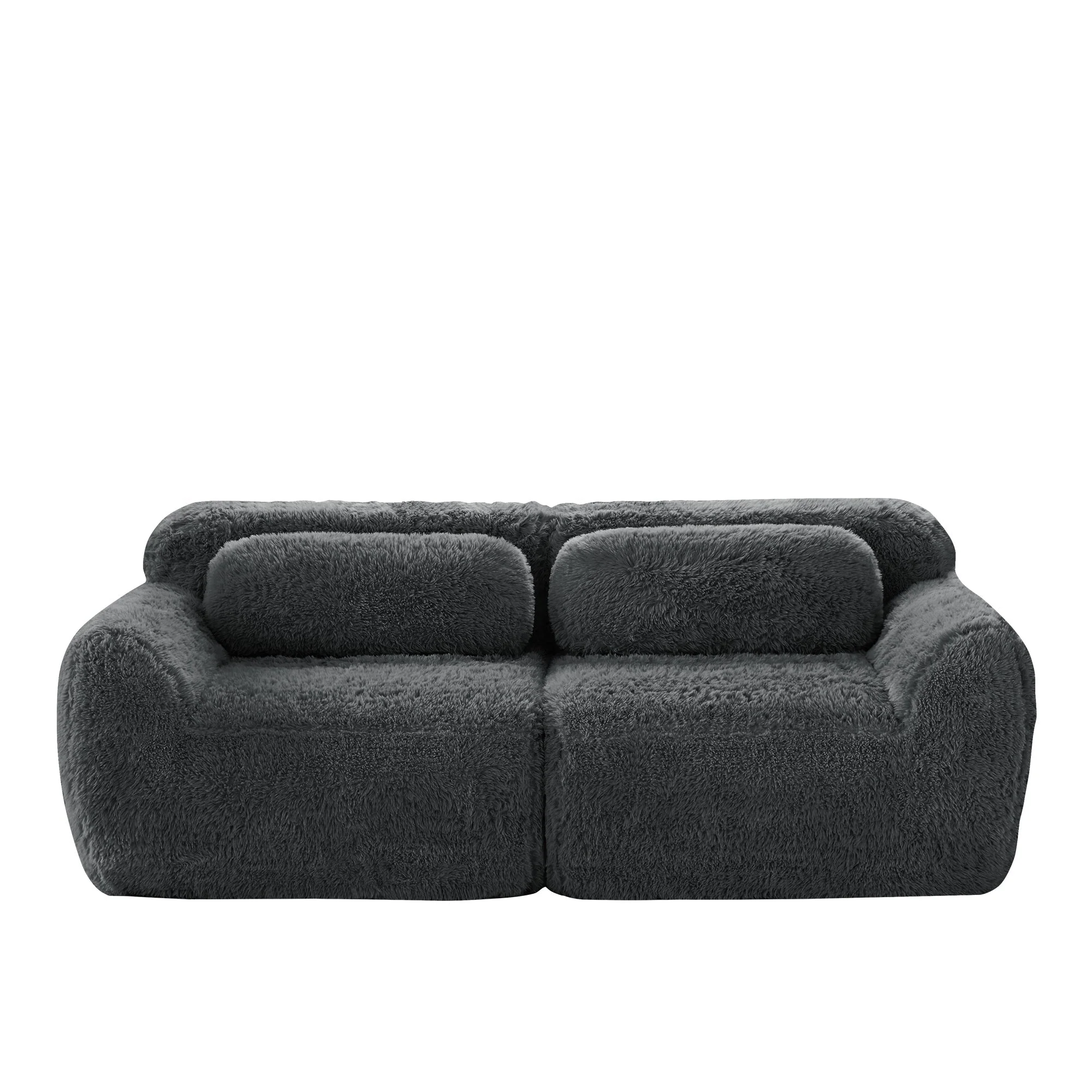 2-seater Sofa Frameless Modular Design Plush Fabric Grey - Image 4