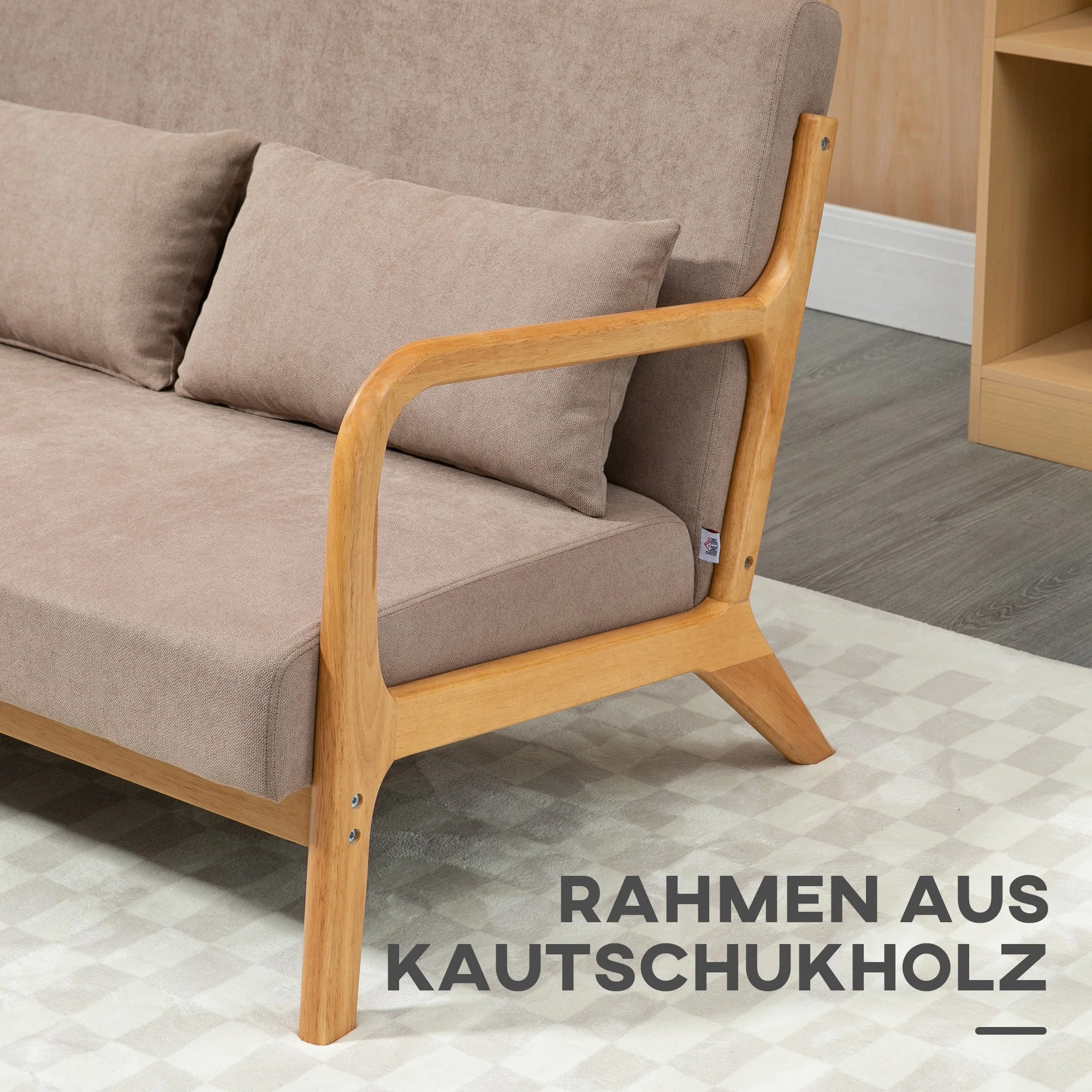 2-Seater Sofa Loveseat, Cushions, Velvet Look, Light Grey - Image 5