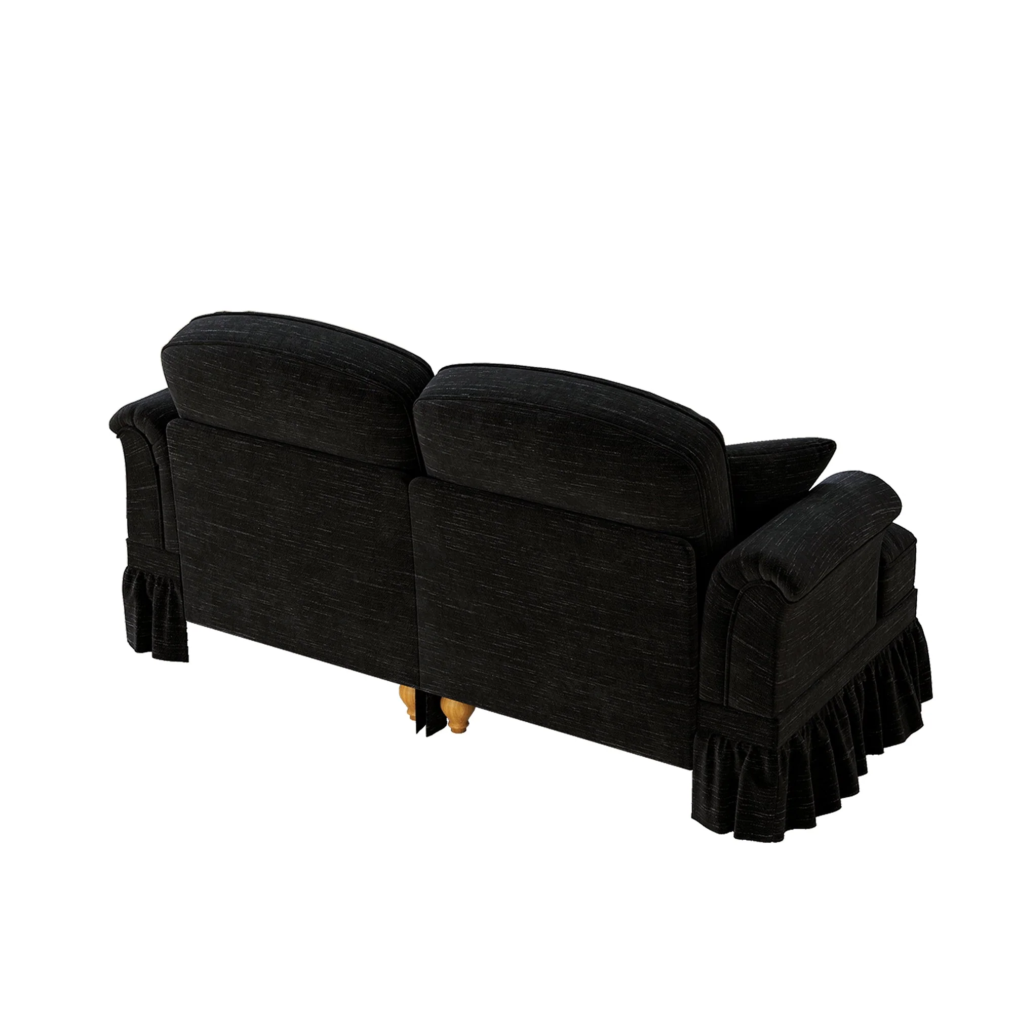 2-Seater Sofa Mid-Century Modern Flared Arms Chenille - Black - Image 8